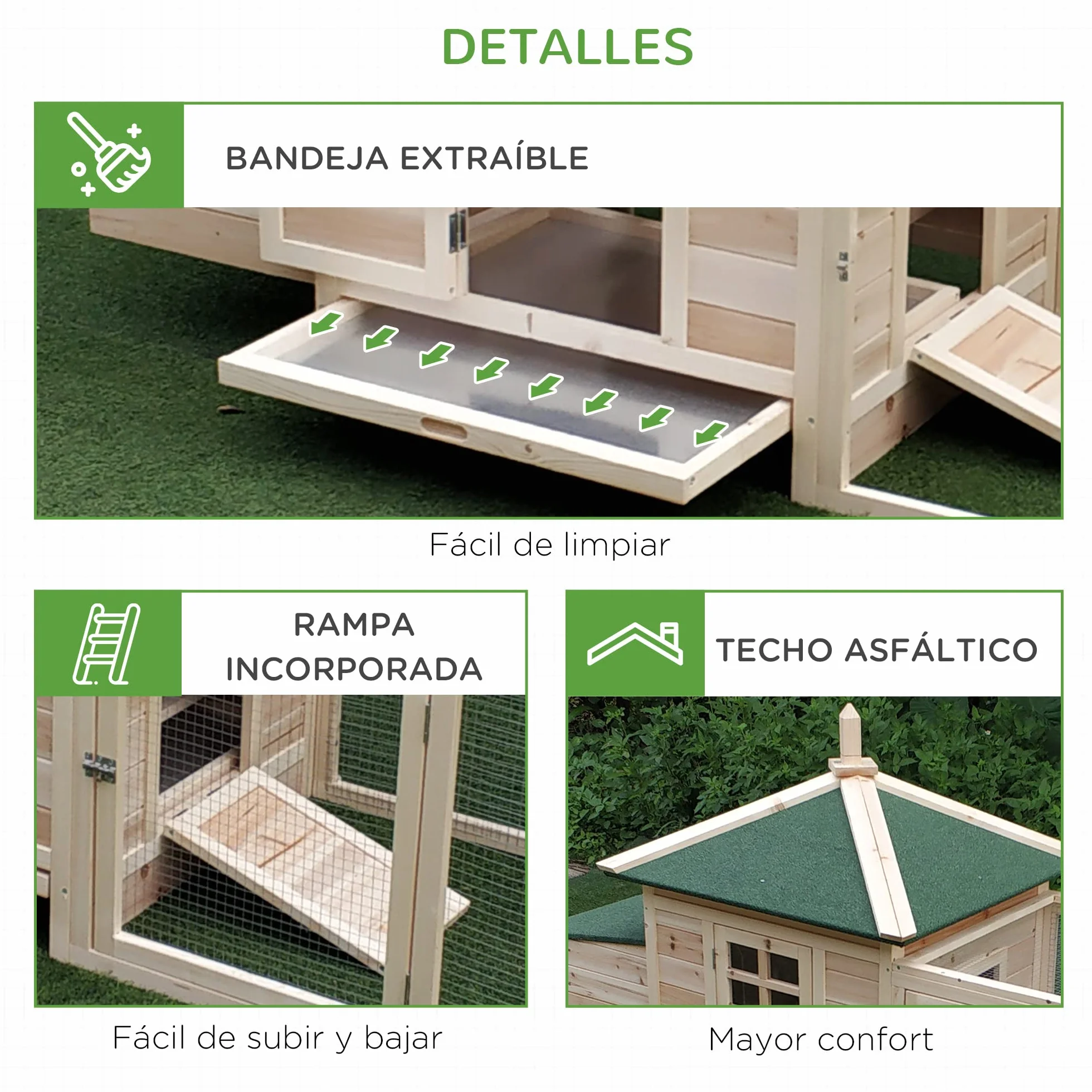 PawHut Gallinero de Madera de Pino para Exterior con Caja Nido 196x76x97 cm