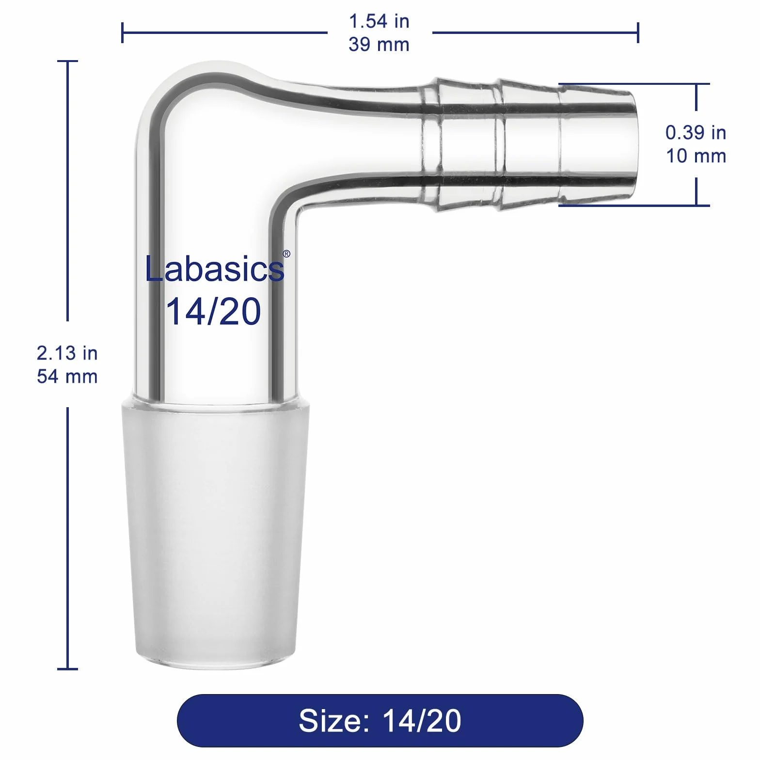 Labasics Adaptador de Vacío de Vidrio de 90 Grados, Junta Interior 14/20, Manguera para Laboratorio