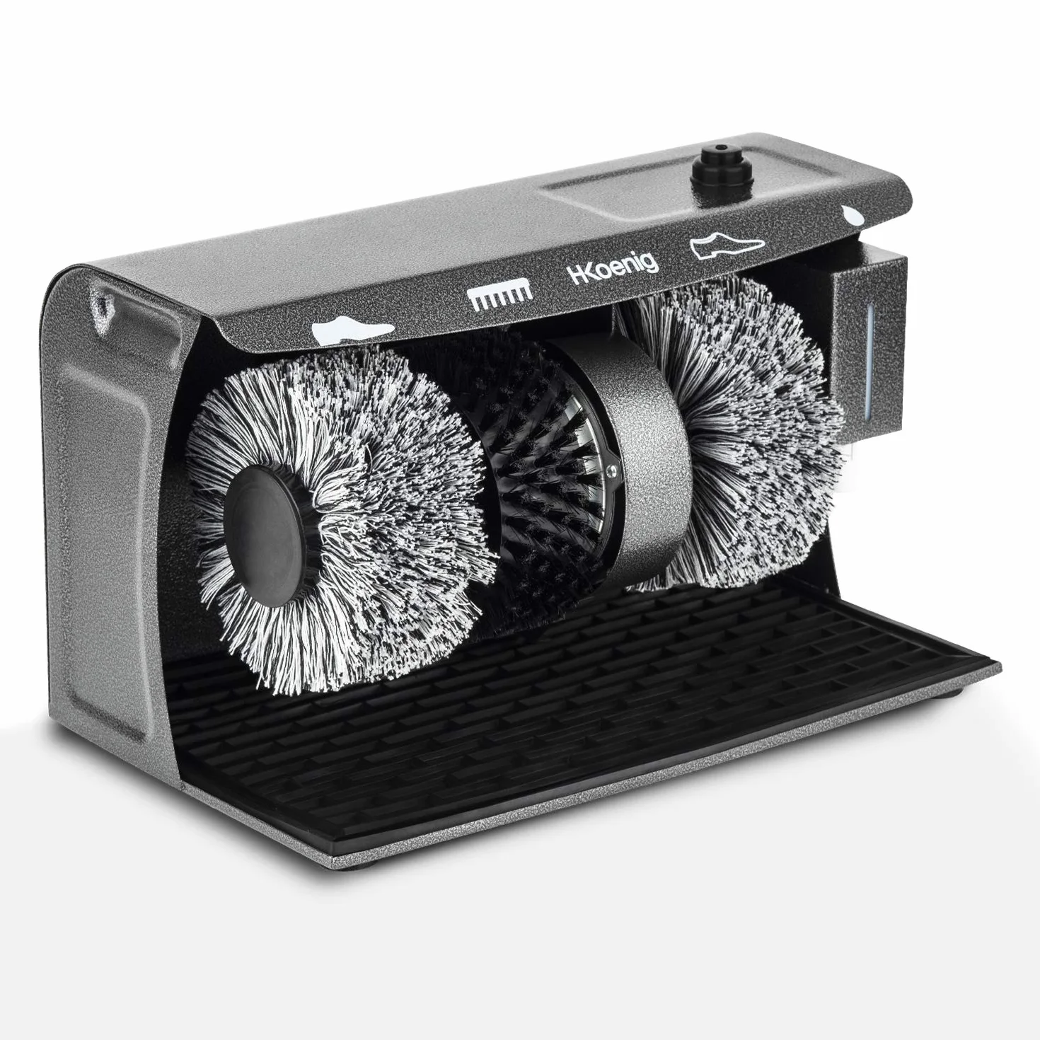 H.Koenig Limpiador de zapatos Eléctrico U600, Limpiabotas y Abrillantador Pro con dispensador de cera líquida y 2 cepillos de pulido con ceras suaves y 1 cepillo de limpieza con cerdas duras, 120W