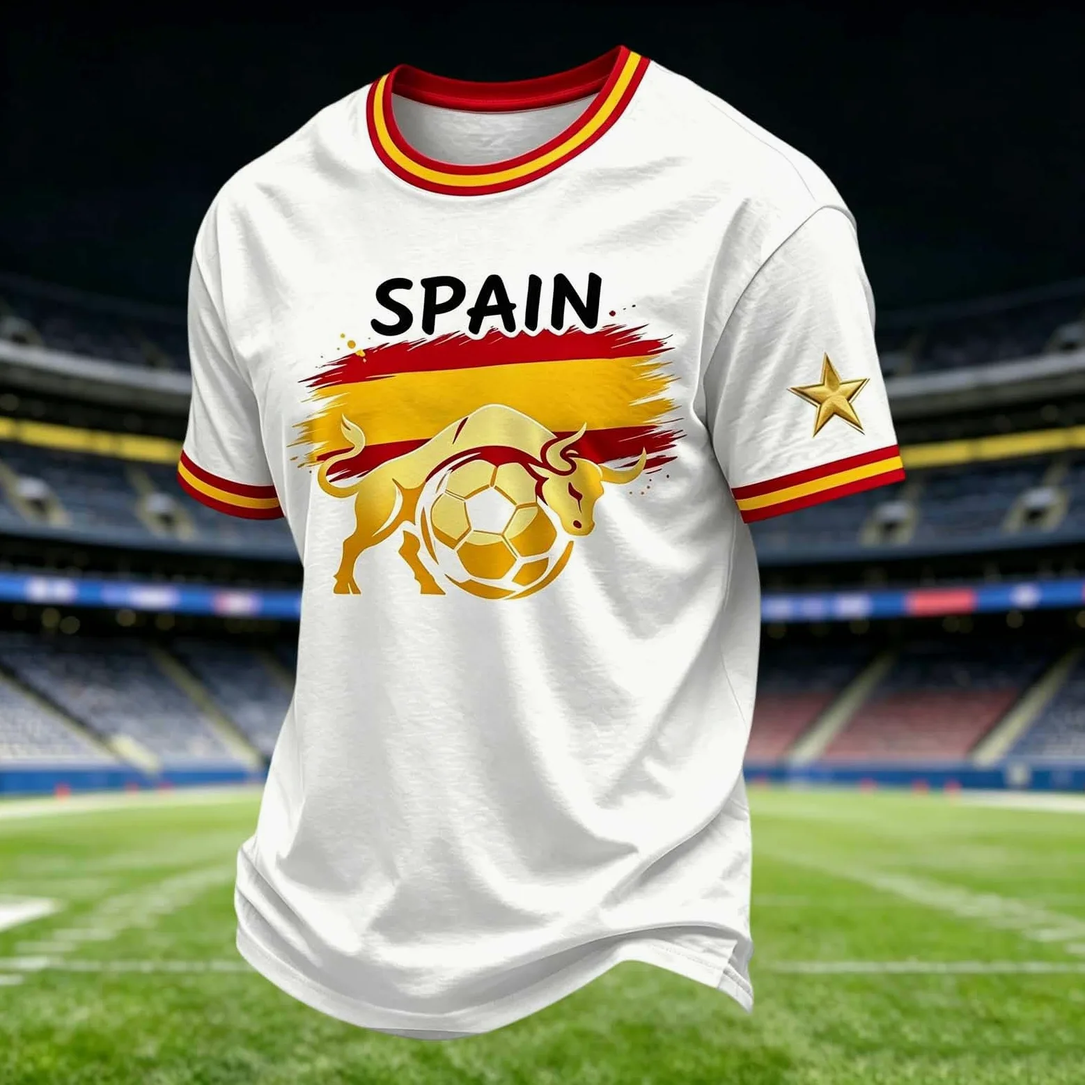 Camiseta EspañA Futbol Mujer,Camiseta Mujer Cuello Redondo Deporte Manga Corta Camiseta úTbol con Estampado GeoméTrico De Toro Suave Y Transpirable T-Shirt para Juegos Y Regalos