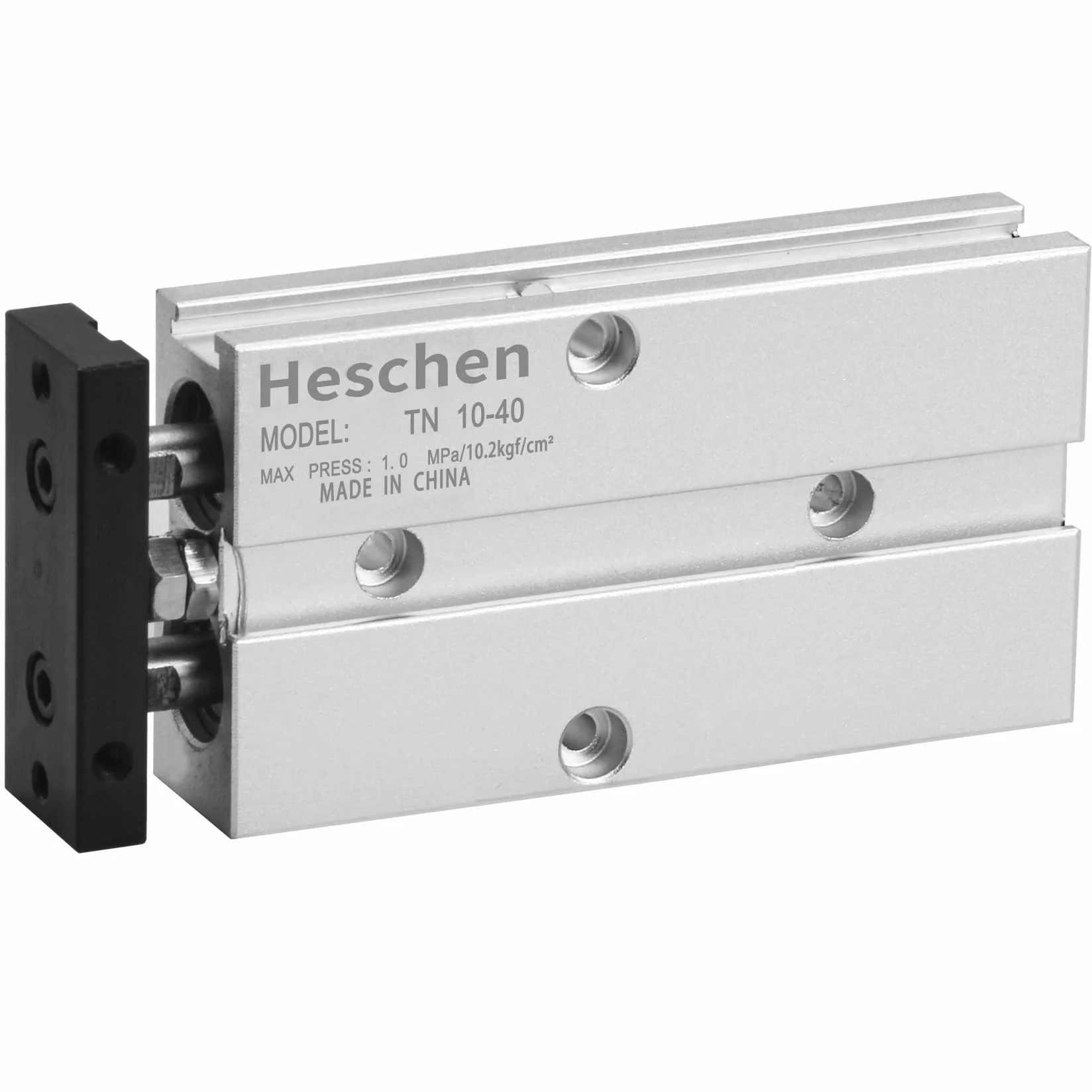 Heschen Cilindro neumático de doble acción TN10-10, orificio 10 mm, aluminio, doble varilla, con imán, carrera 40 mm