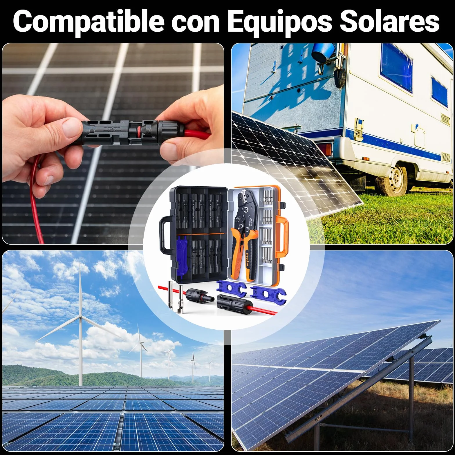 Preciva Kit Crimpadora MC4 2,5-6 mm² AWG16-10 Terminales Solares Conectores Fotovoltaicos Impermeable 2 Llaves Maletín