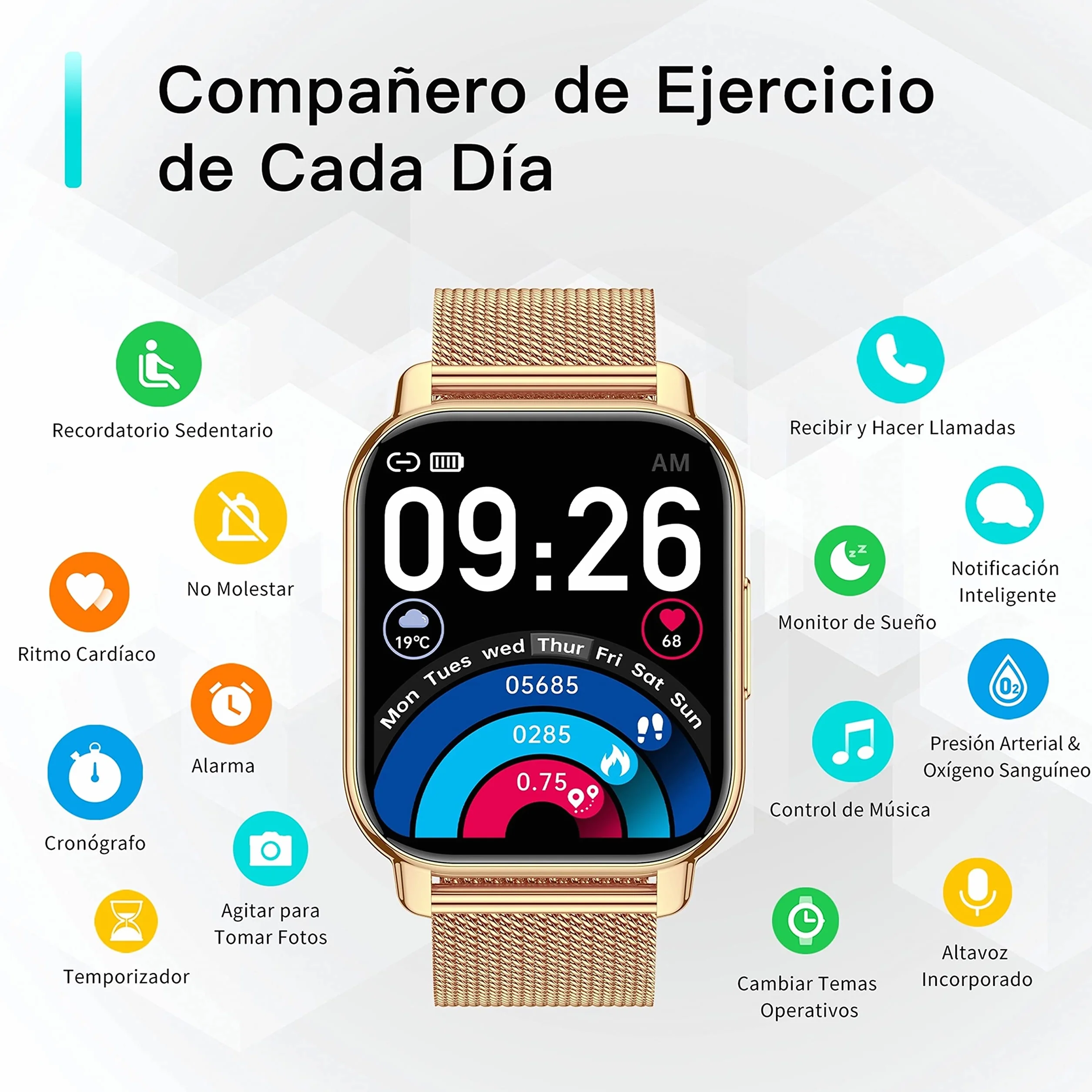 Popglory Reloj Inteligente Mujer, Llamadas/Presión Arterial/100+ Deportes Smartwatch Mujer, Frecuencia respiratoria Frecuencia Cardíaca Oxígeno en Sangre Sueño, Reloj Android iOS