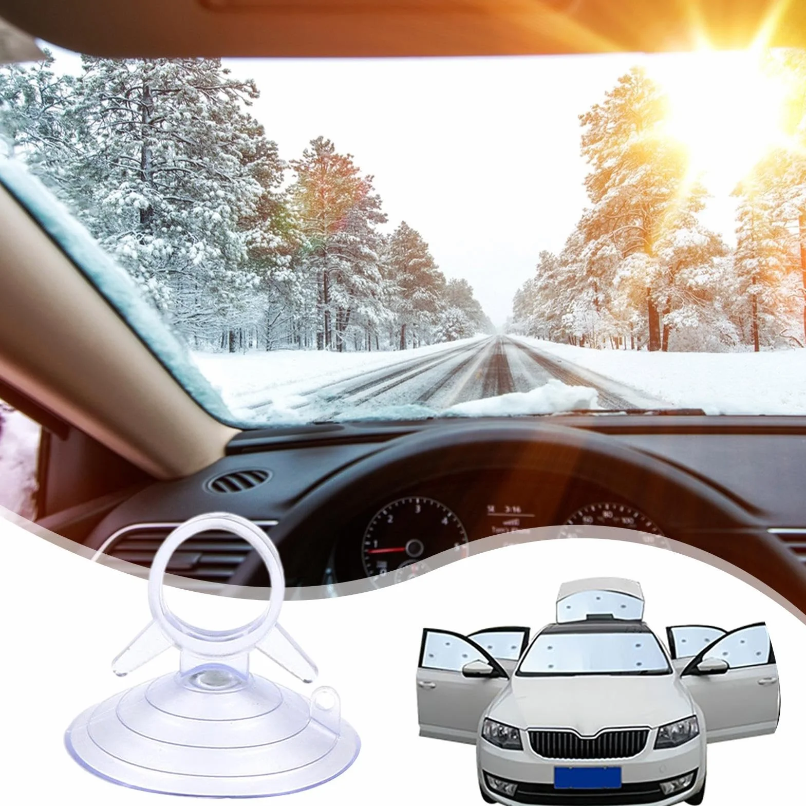 Ventosas Transparentes con Trabillas Protector Solar para Parabrisas Coche Resistente Baño Cocina Ventanas