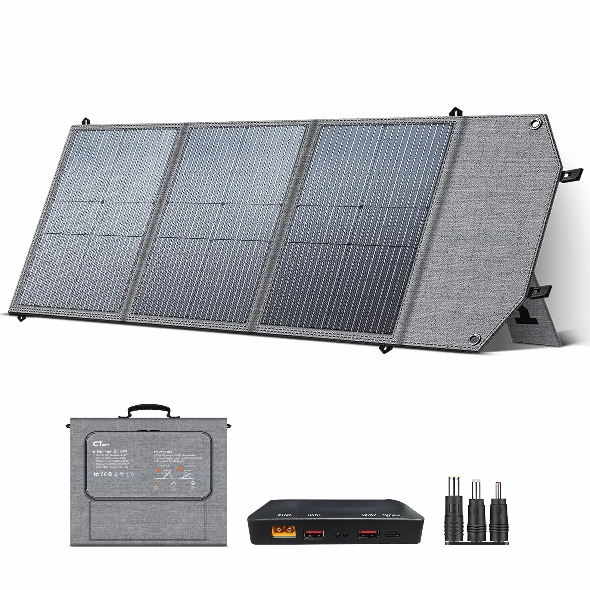Panel Solar Plegable 100W Monocristalino Portátil Tipo N Impermeable