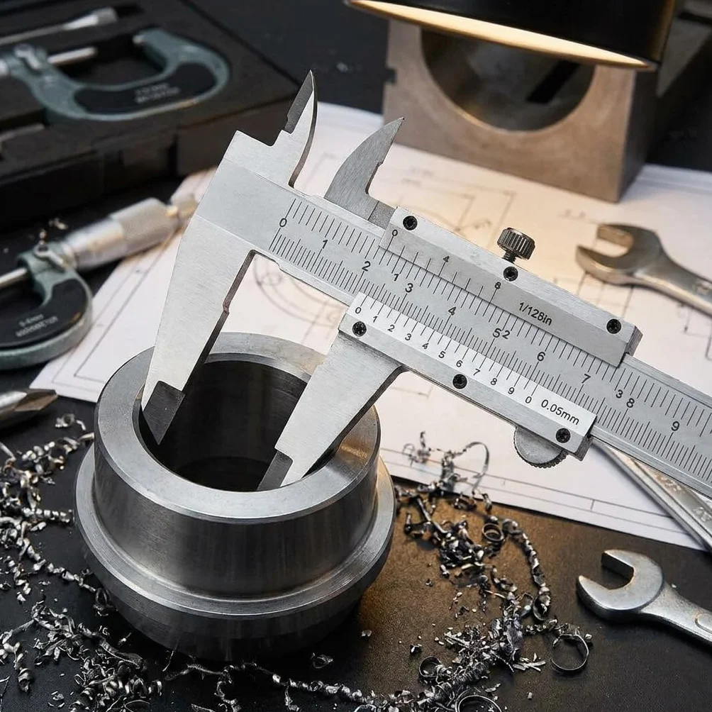 QWORK Calibre Vernier de Alta Precisión 6" 150 mm 0.05 mm 1/128" con Tornillo de Bloqueo