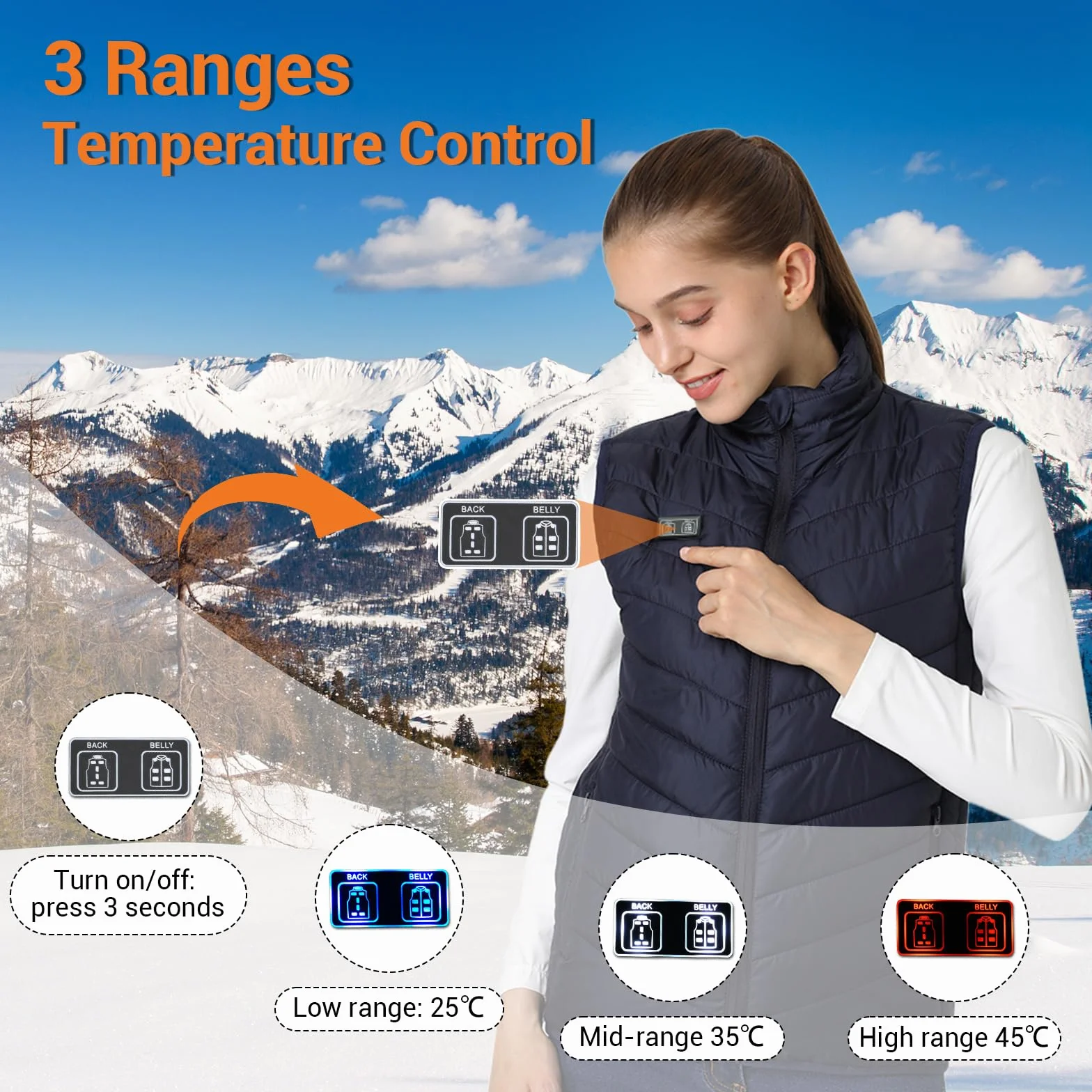 Chaleco Calefactable, Control de Temperatura de 3 Niveles con 9/13/17 Zonas de Calefacción, Carga USB, Chaqueta Térmica Lavable para Uso en Exteriores (Baterías Excluidas)