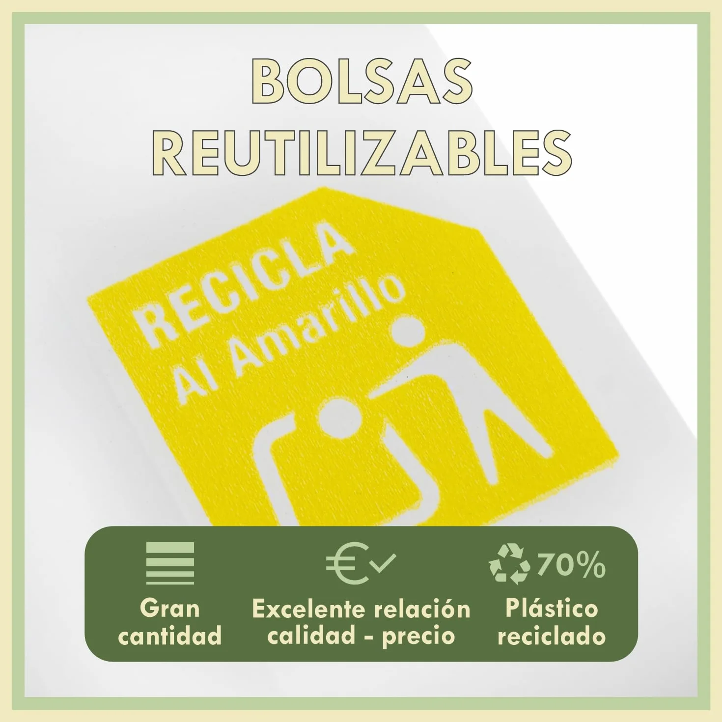 Bolsas de Plástico con Asas Blancas Tipo Camiseta 42x53cm 1KG 70% Recicladas Reutilizables Resistentes