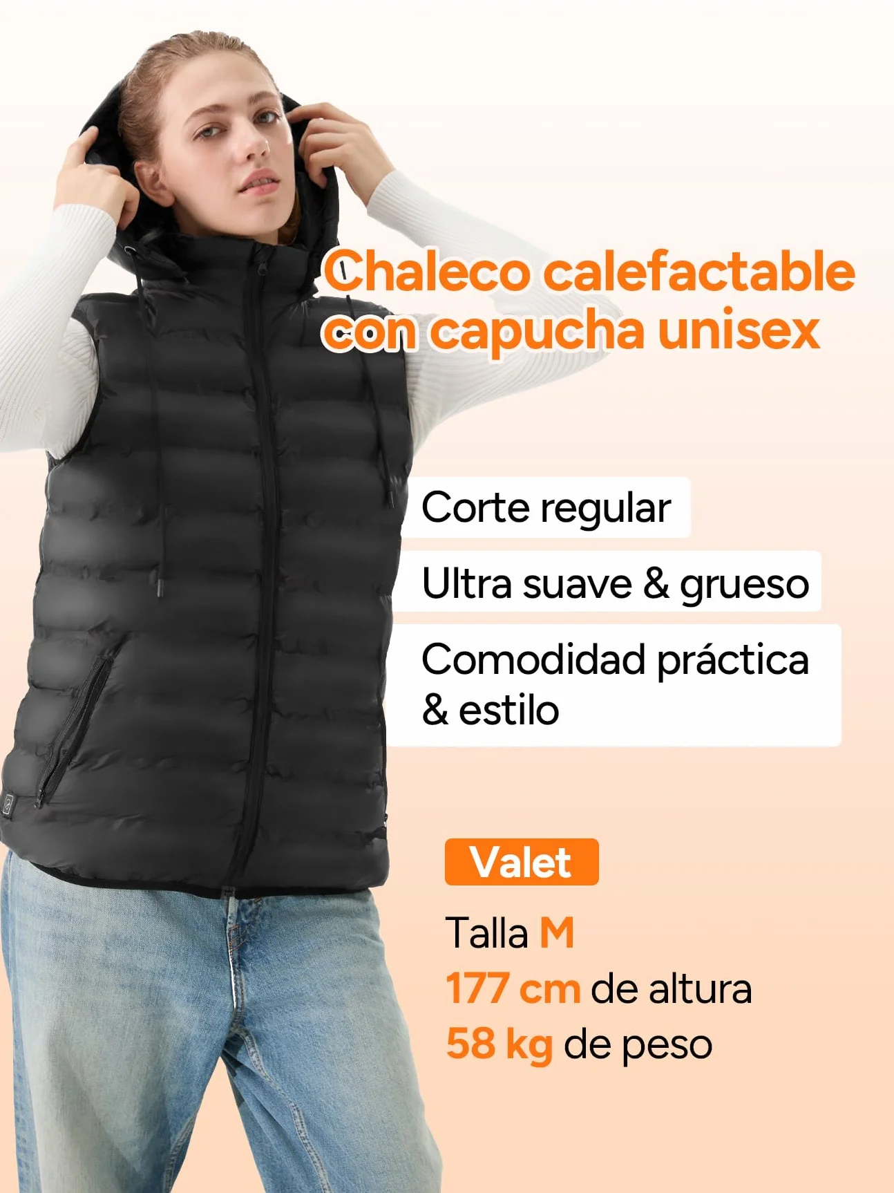 DR.PREPARE Chaleco Calefactable con Capucha para Hombre y Mujer, Batería de 7,4 V 16000 mAh, 3 Niveles de Calefacción 10 Zonas Chaleco Térmico para Esquí Pesca Senderismo Camping