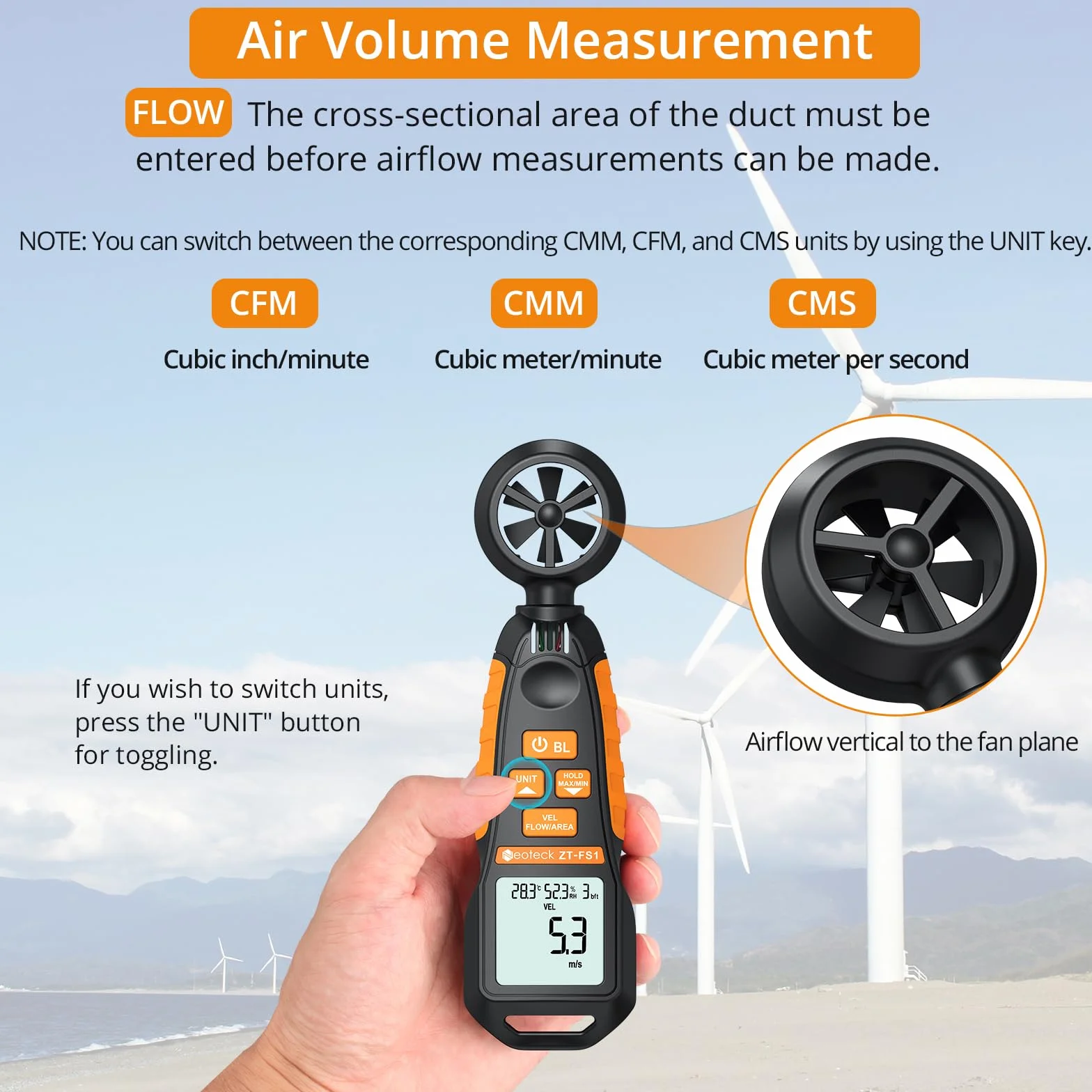 Anemometro Portátil Neoteck Medidor de Velocidad del Viento Digital con LCD Retroiluminación