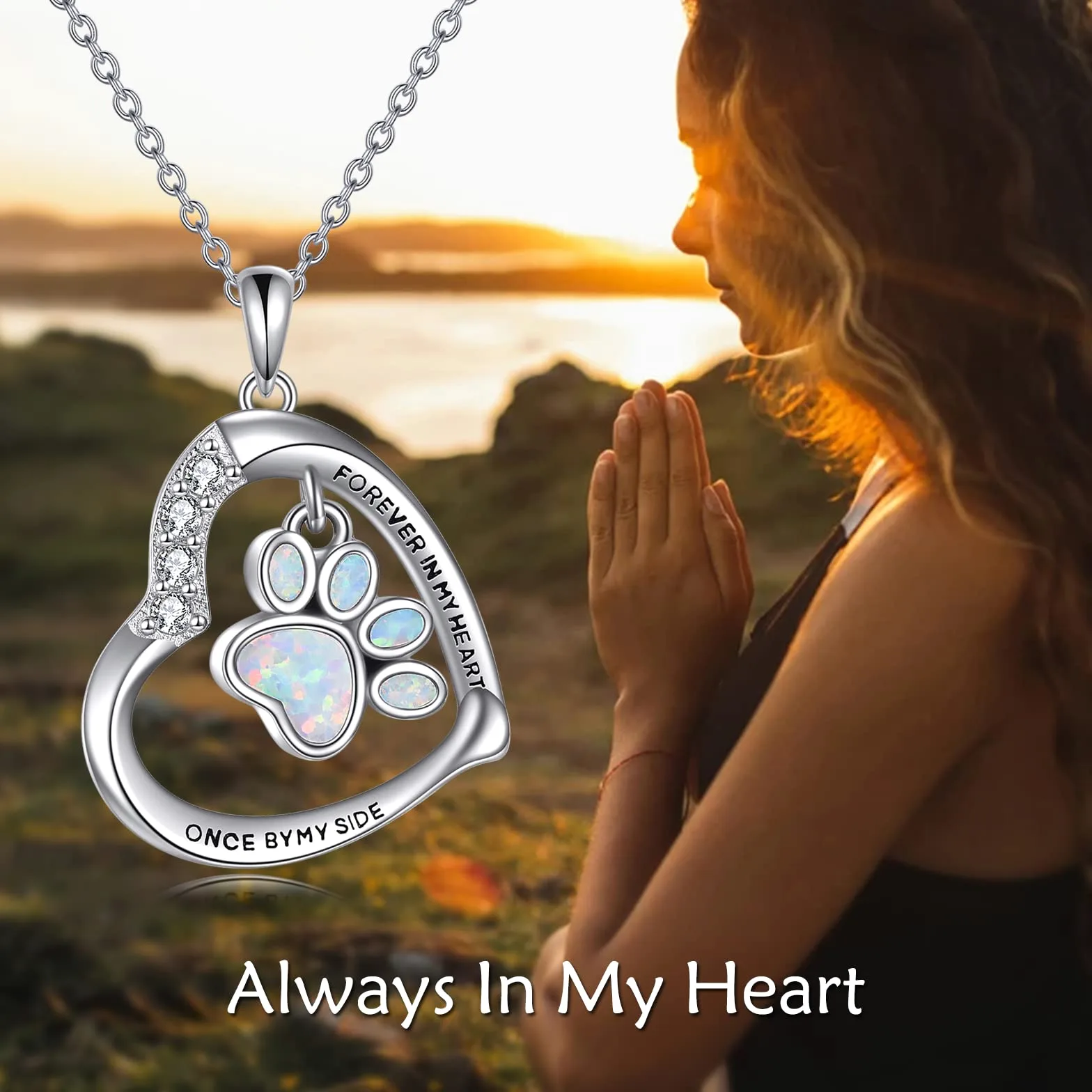 YFN Collar de plata de ley con estampado de pata, colgante de perro, gato, gato, perro, conmemorativo, regalos para mujeres y niñas, Normal, Plata esterlina, Sin piedra preciosa