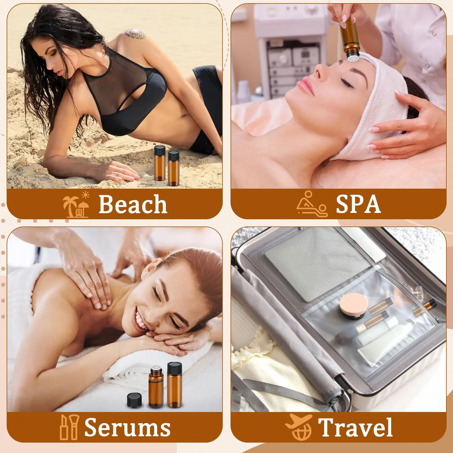 30 Pcs Mini Botellas Aceites Esenciales 5ml Vidrio Ámbar Rellenables con Gotero