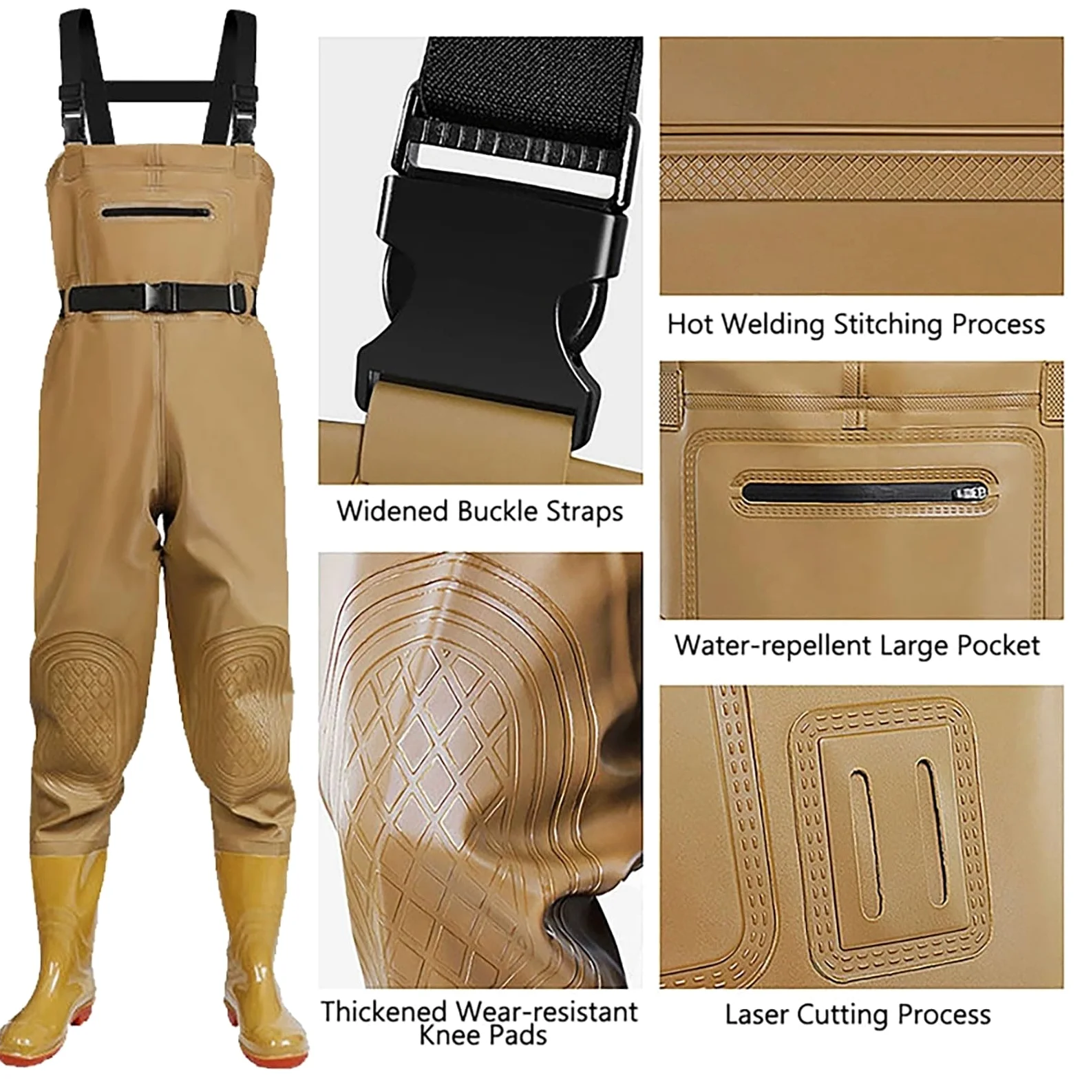 Pantalones de vadeo impermeables para hombre con botas - Pantalones largos de trabajo para hombre con bolsillos, pantalones de peto de color sólido, impermeable, mameluco ajustable para pesca, granjas