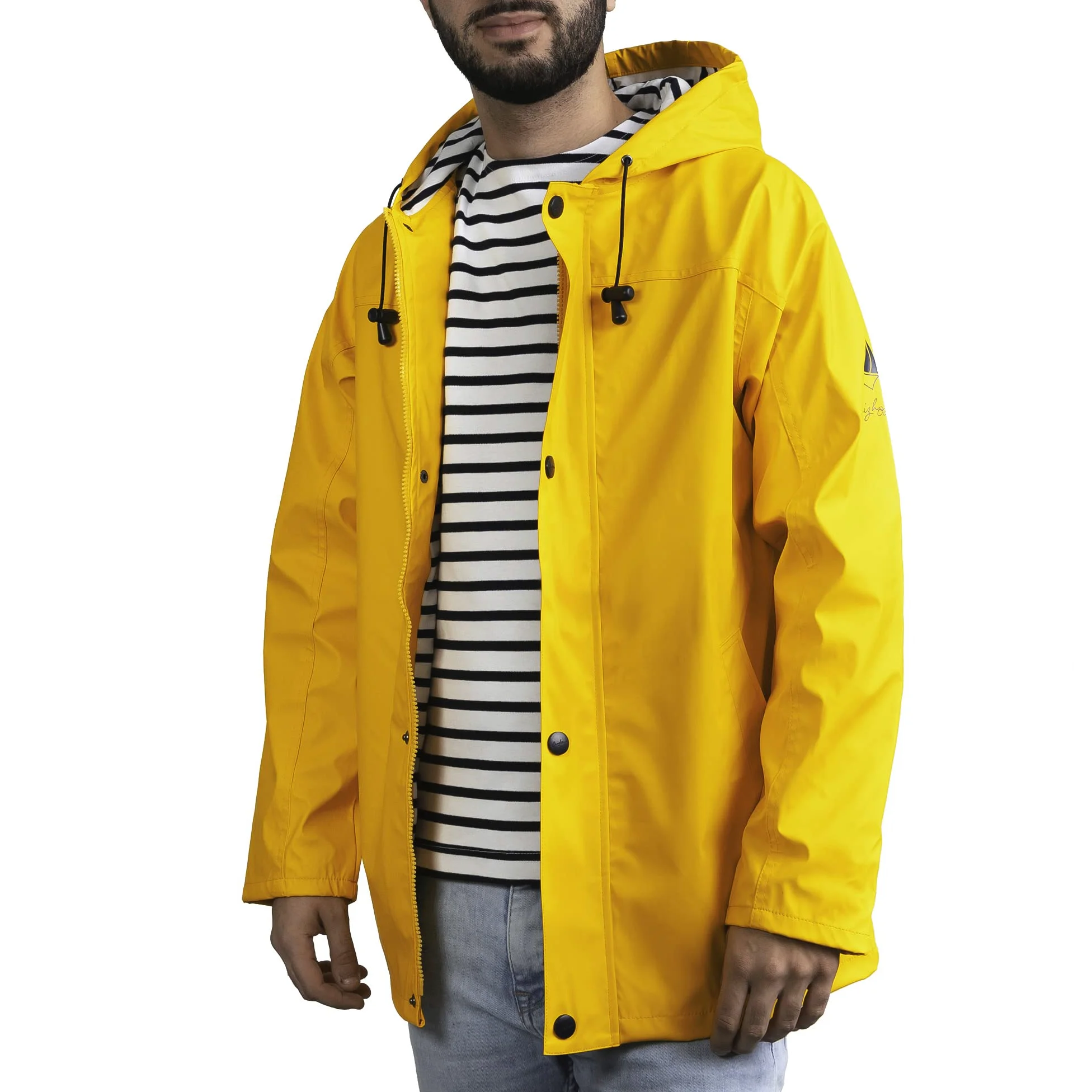 Breizh Ocean - Chubasquero Hombre o Mujer, de XS a 4XL, Marca Francesa ARMOR, Chaqueta impermeable Hombre con Interior Marino Rayado, Abrigo Mujer para la lluvia Disponible en Tallas Grandes