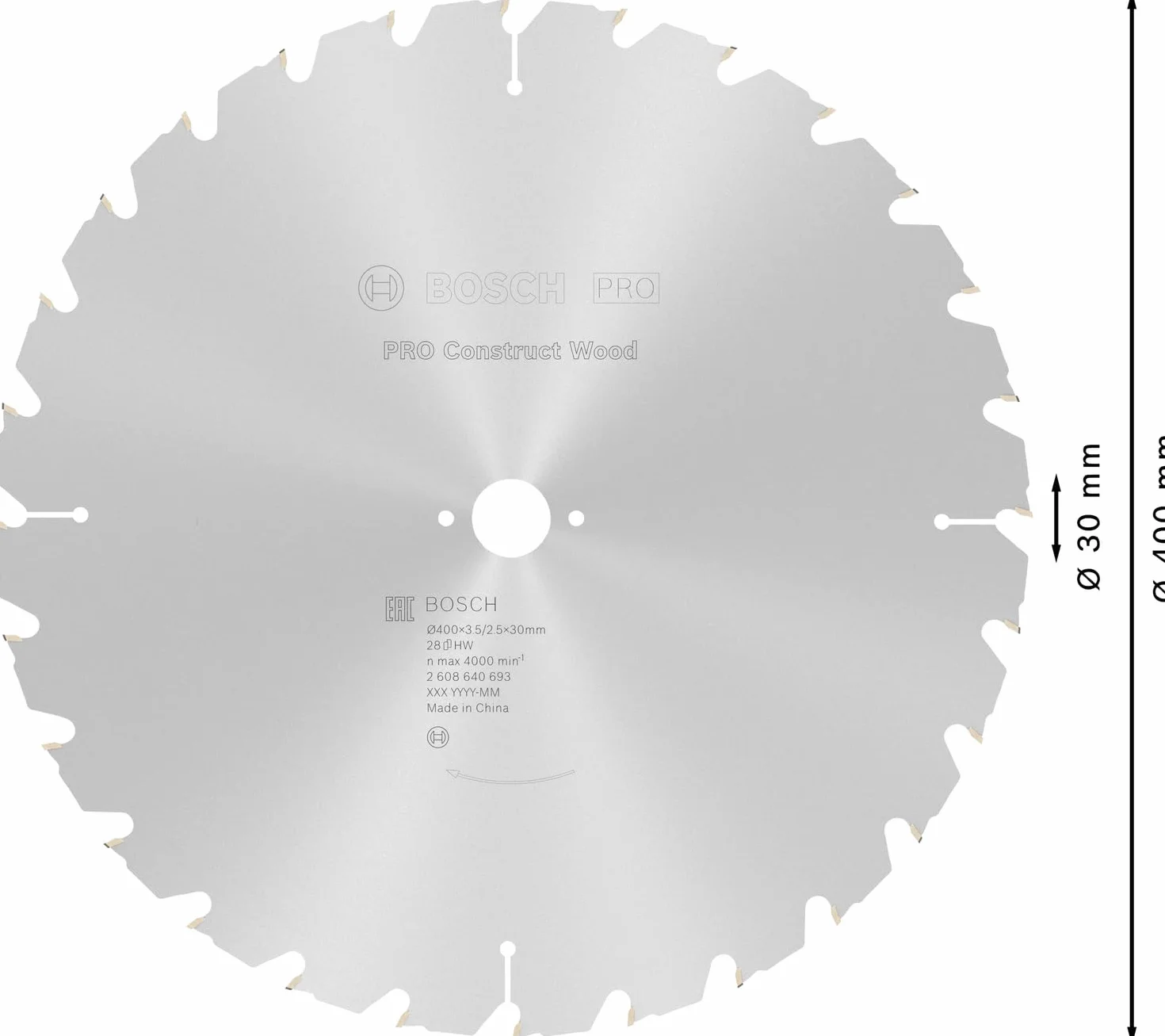 Bosch Hoja de sierra circular Construct Wood 400 x 30 x 3,5 mm 28