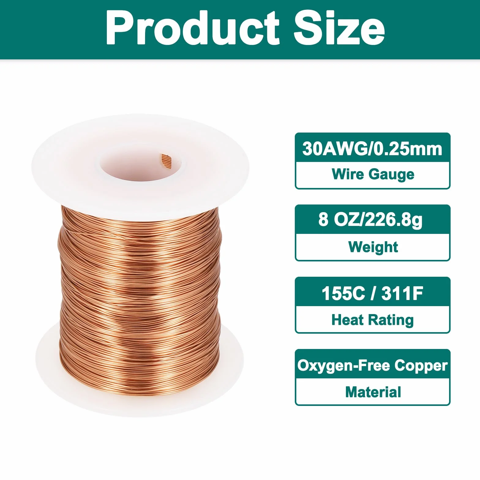 QUARKZMAN Alambre Esmaltado 30 AWG, Cobre Calibre 30 8 Oz Bobinas Magnéticas Transformadores Grado F 155°C