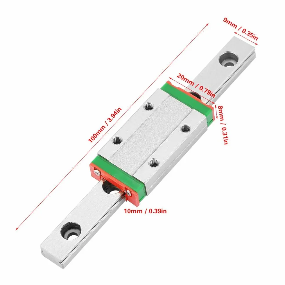 Zunate MGN9H Guía lineal en miniatura 100mm Carril guía 9mm + bloque deslizante