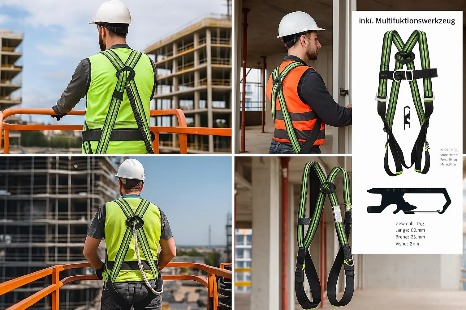 Kratos Safety Mune 3 Cinturón de recogida de dos puntos con herramienta multifunción y 5 hebillas de ajuste EN 361