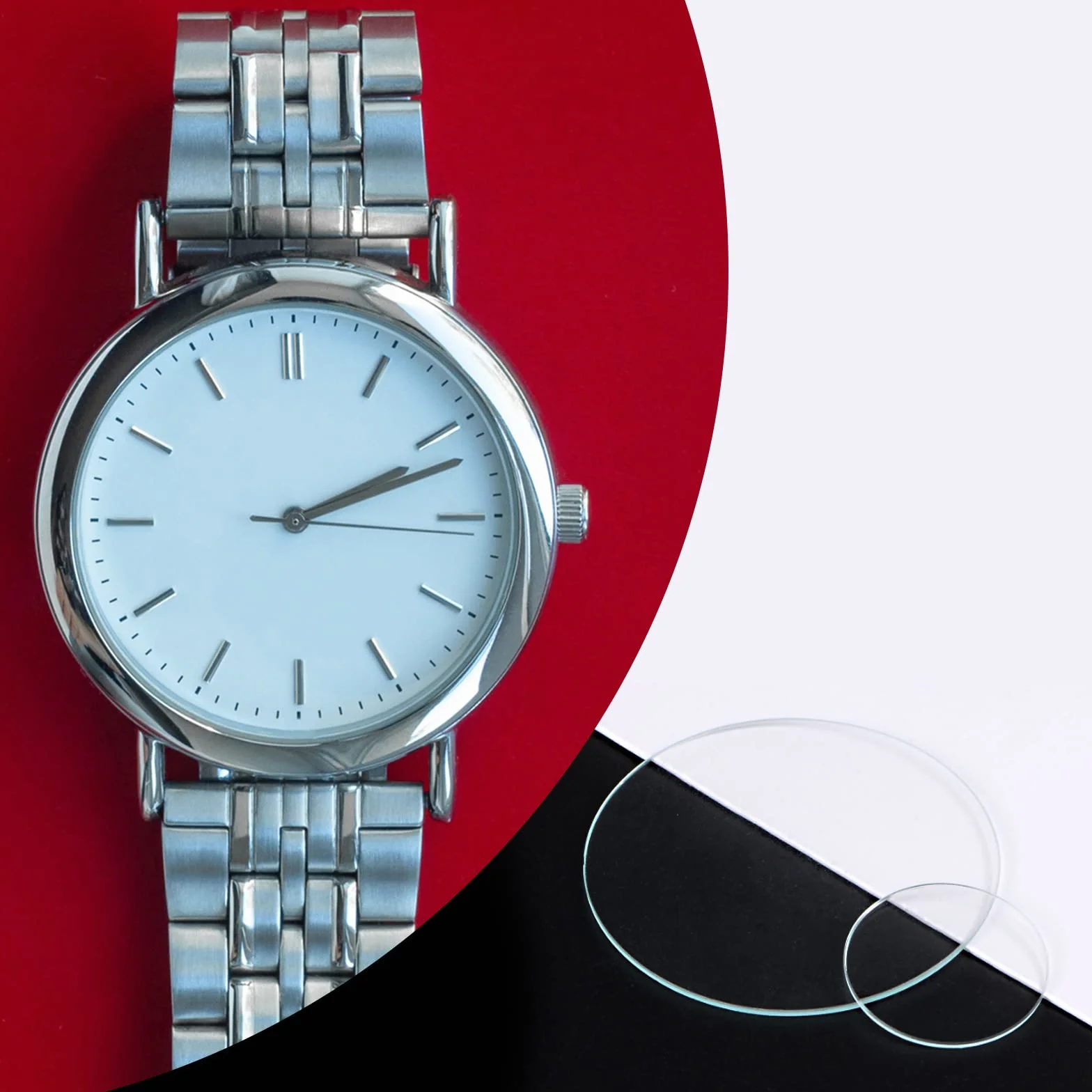 sourcing map Reloj Vidrio Cristal Lente 30mm 1,1mm Borde Grosor Doble Cúpula Redondo Transparente Reemplazo