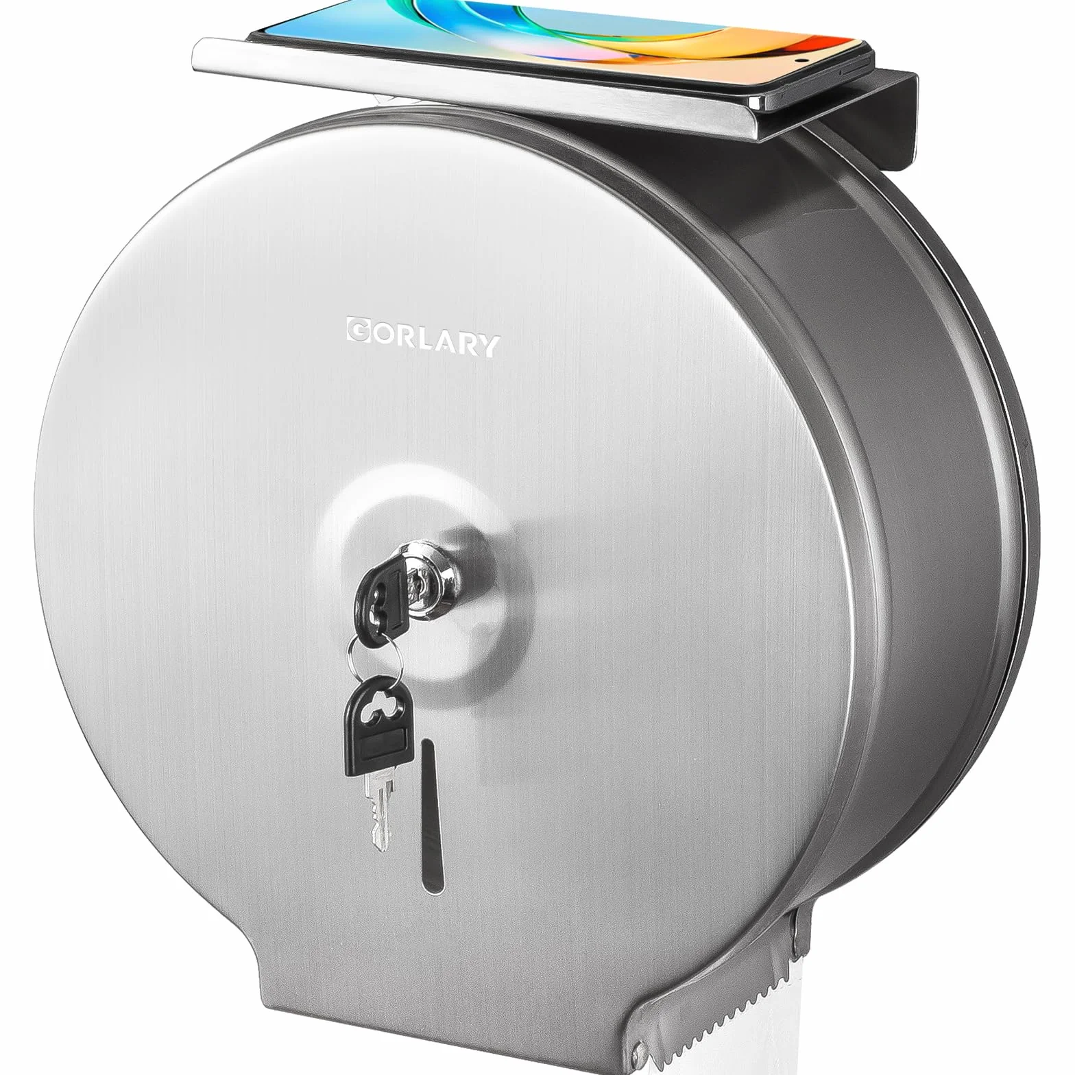 Gorlary Dispensador de Papel Higiénico Gigante Comercial con Estante, Soporte de Acero Inoxidable para Montaje en Pared Plateado