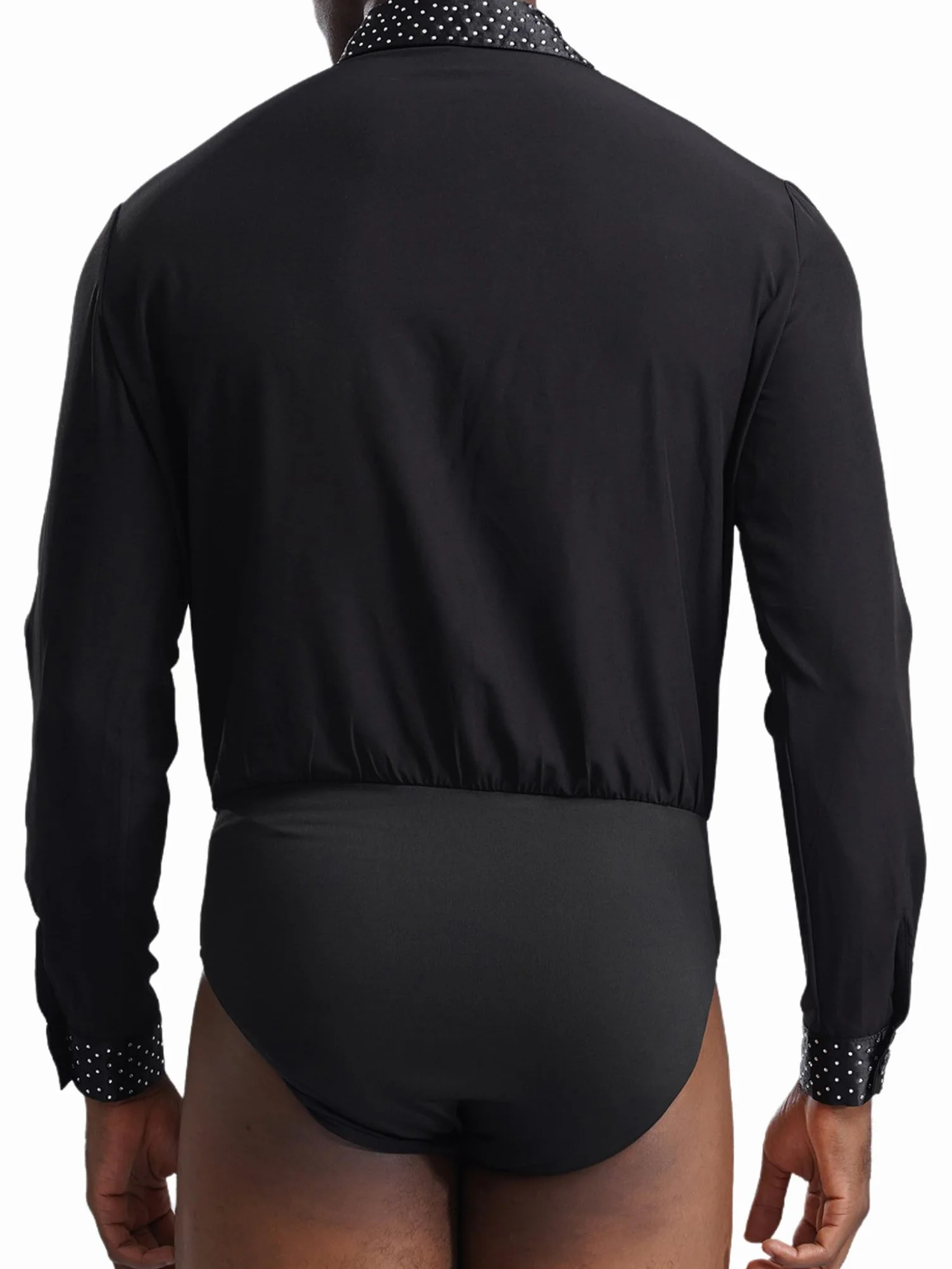TTAO Camisa latina para hombre, cuello en V, brillante, body de una pieza con botones en la entrepierna, maillot de baile, disfraz de salsa, samba, chacha, moderno, disfraz de danza