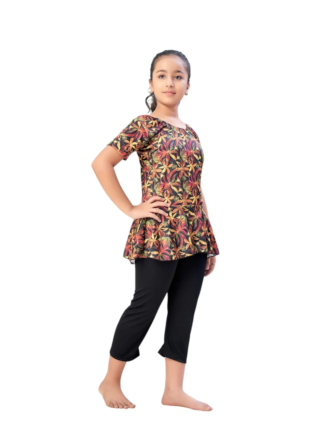 Aarika Traje de baño de una pieza para niñas, Amarillo y negro, 14-15 Y