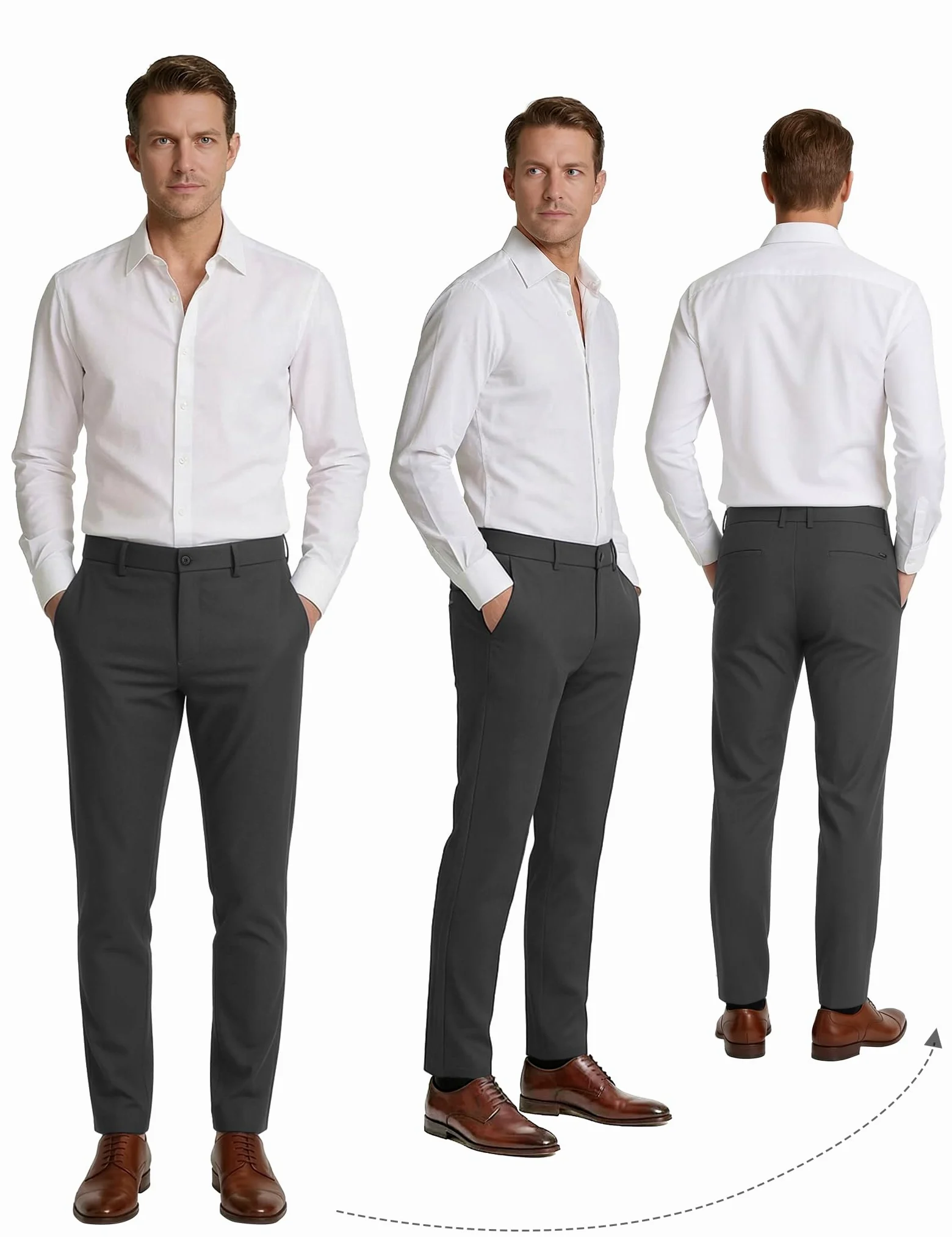 Plaid&Plain Pantalones de Vestir Ajustados para Hombre