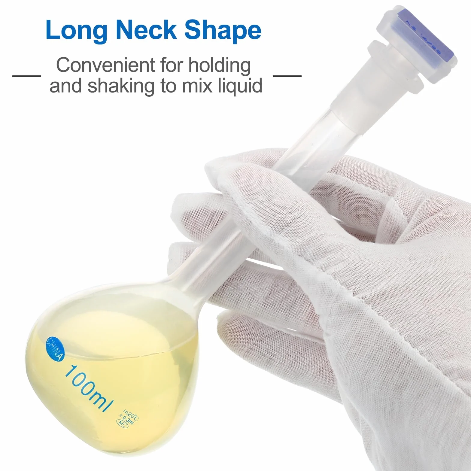 PATIKIL 100ml Aforado Matraz, 2 Paquete Polipropileno Graduado con Tapón Tolerancia 0,3ml para Laboratorio