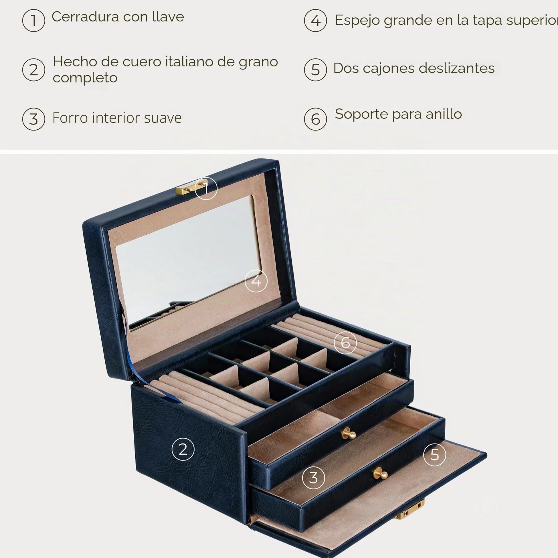 Time Resistance Joyero de Cuero para Mujer y Hombre - Organizador de Joyería Ideal para Pendientes, Collares y Anillos - Hecho a Mano en Italia con Cuero Auténtico de Vachetta