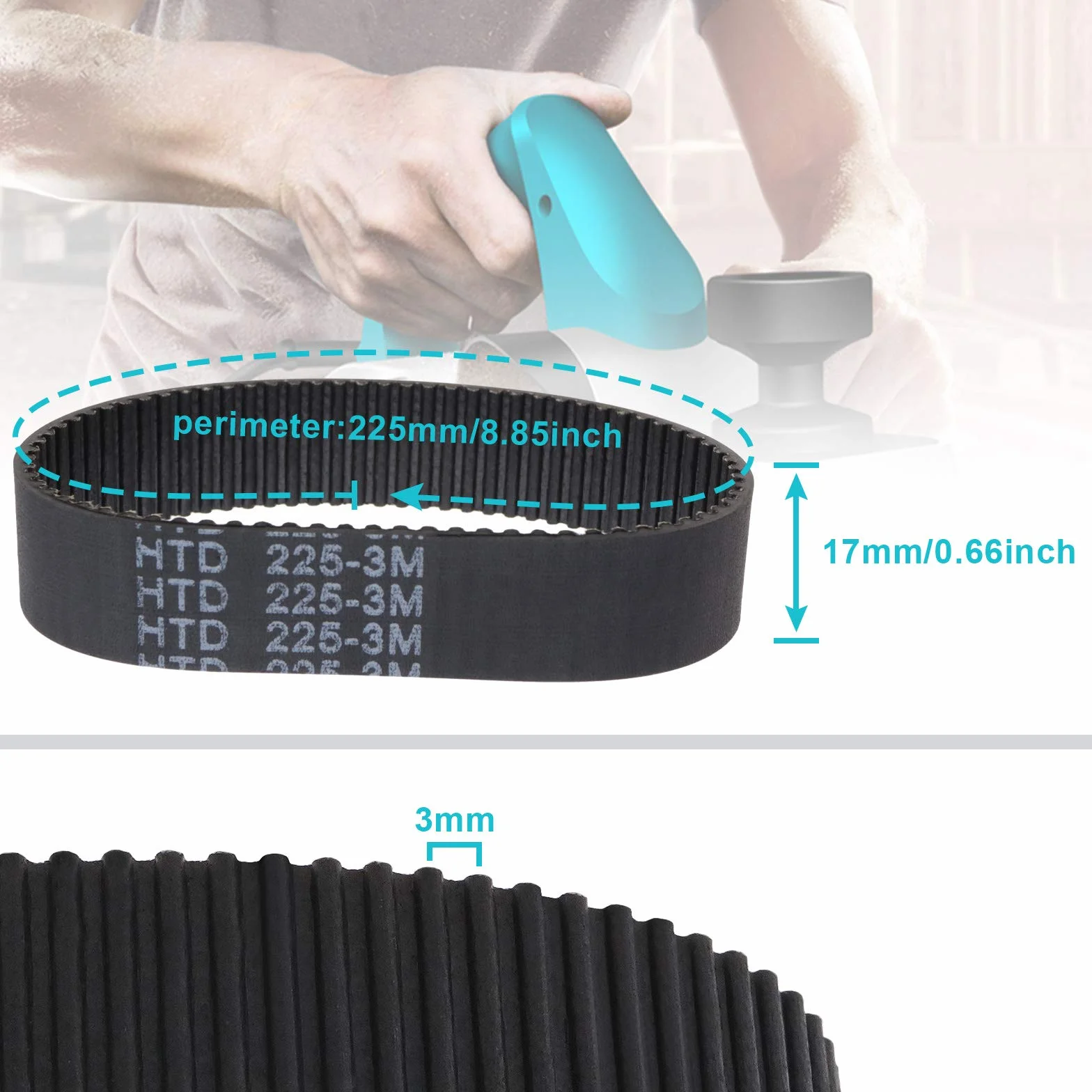 Correas dentadas de goma HTD 225 mm 75 dientes 3 mm 17 mm ancho bucle