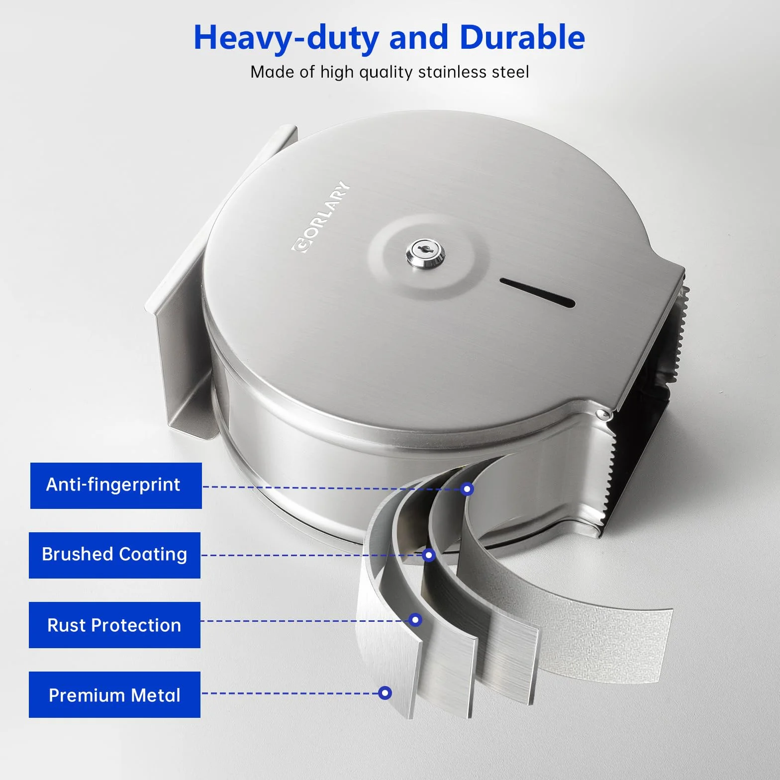 Gorlary Dispensador de Papel Higiénico Gigante Comercial con Estante, Soporte de Acero Inoxidable para Montaje en Pared Plateado