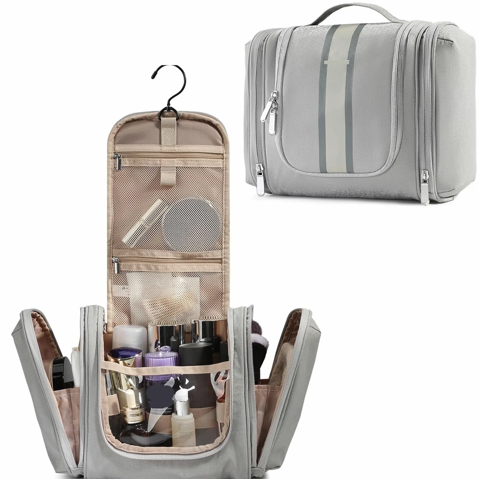 Neceser Bolsas de Viaje Colgantes, Nuevo Organizador de Maquillaje Transparente Impermeable, Gran Capacidad, Neceser cosmético, Estuche organizadores(Black,L)