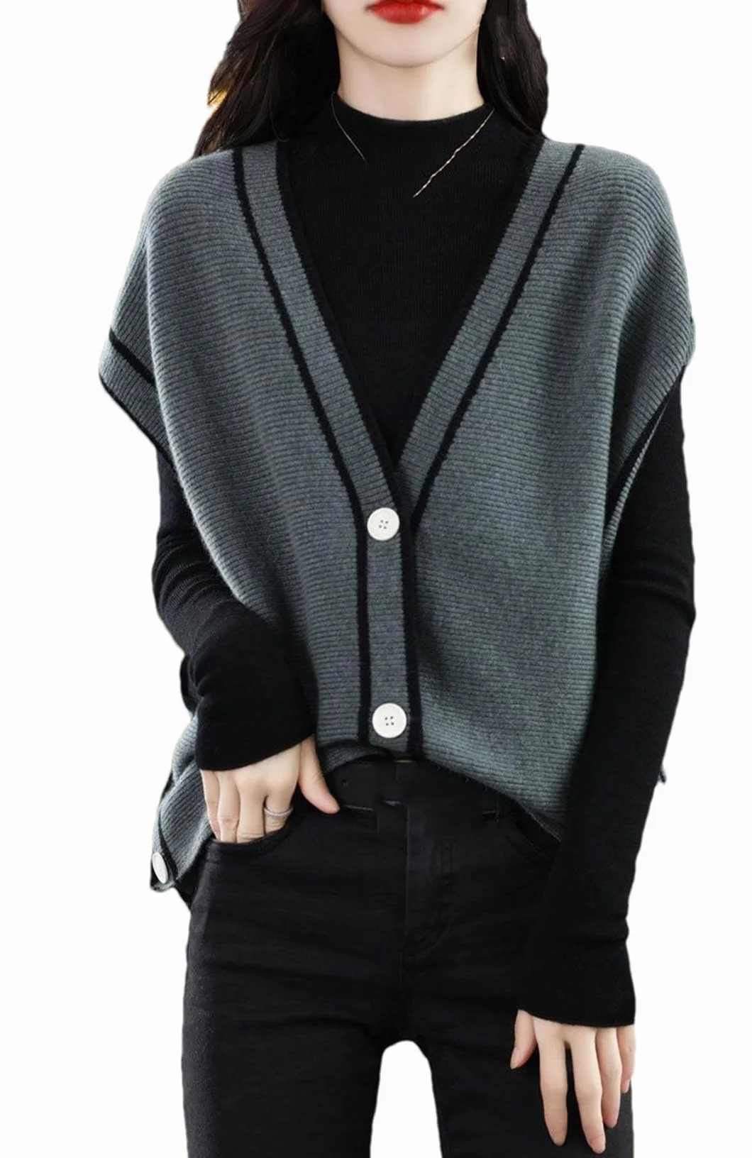 Suéter Informal para Mujer, Chaleco con Cuello En V, Cárdigans Sueltos, Suéteres De Punto Sin Mangas
