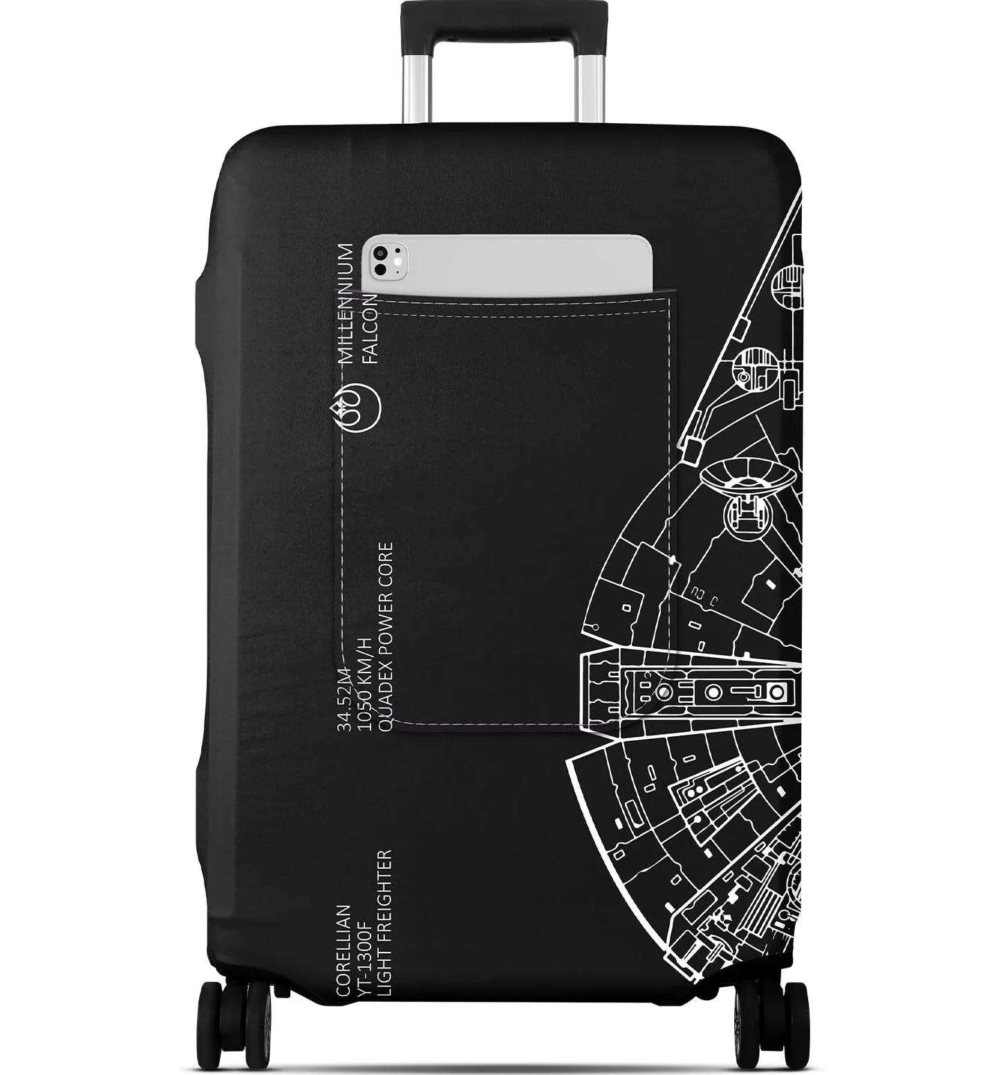 Slohif Funda de equipaje para maleta, aprobada por la TSA, funda de equipaje grande, funda elástica de viaje, funda protectora lavable de 22 a 32 pulgadas, Halcón Milenio, 74 cm/ 76 cm