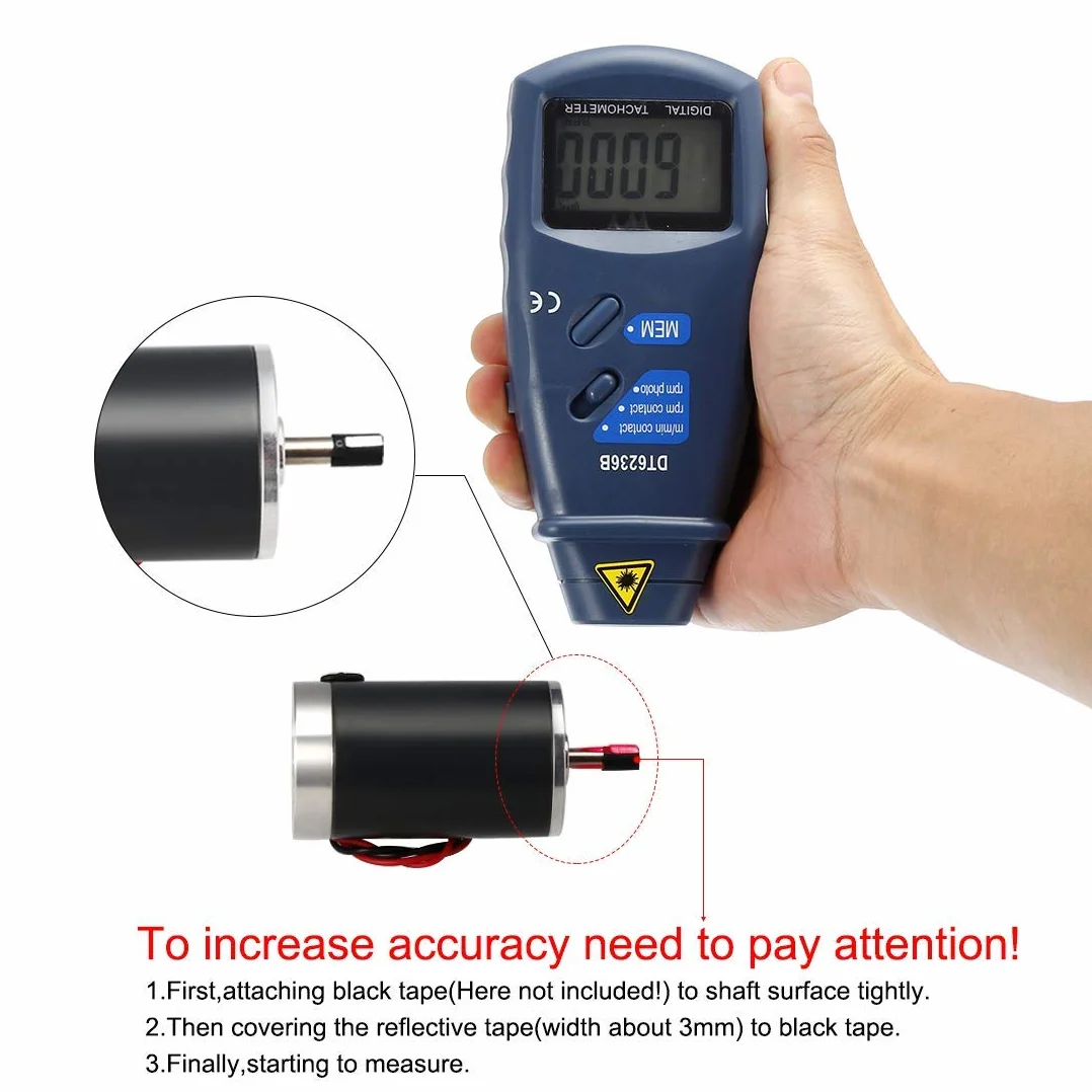 Tacómetro digital 2 en 1 con/sin contacto DT-6236B rpm 2,5 a 9.999 rpm ruedas medición velocidad lineal rotación