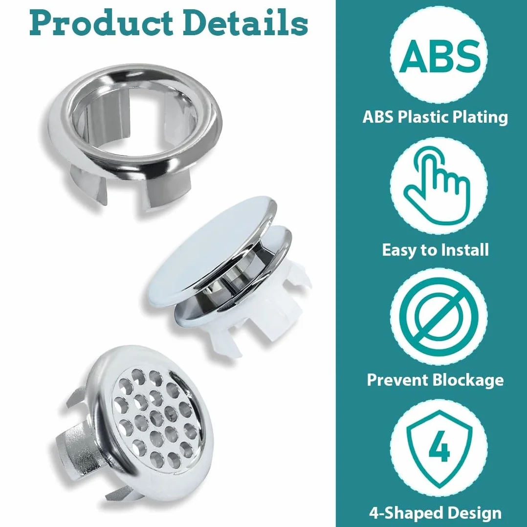 Embellecedor Lavabo Agujero, Tapa Rebosadero Lavabo, Anillo Desbordamiento, 9 Piezas para Baño o Cocina
