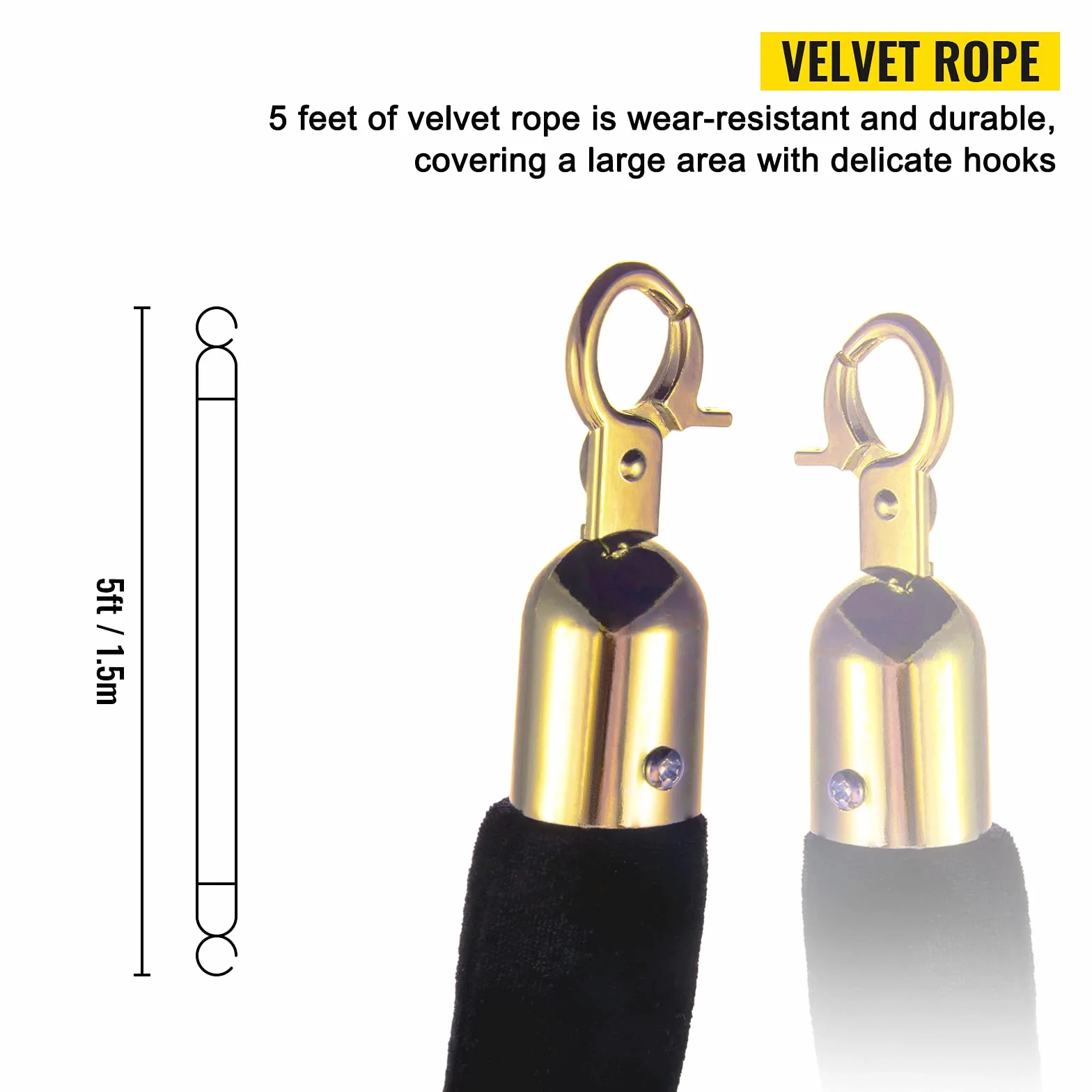 VEVOR Poste guía de 6 piezas, barrera de marcado con cuerda de terciopelo negro 1,5 m, para separación de colas