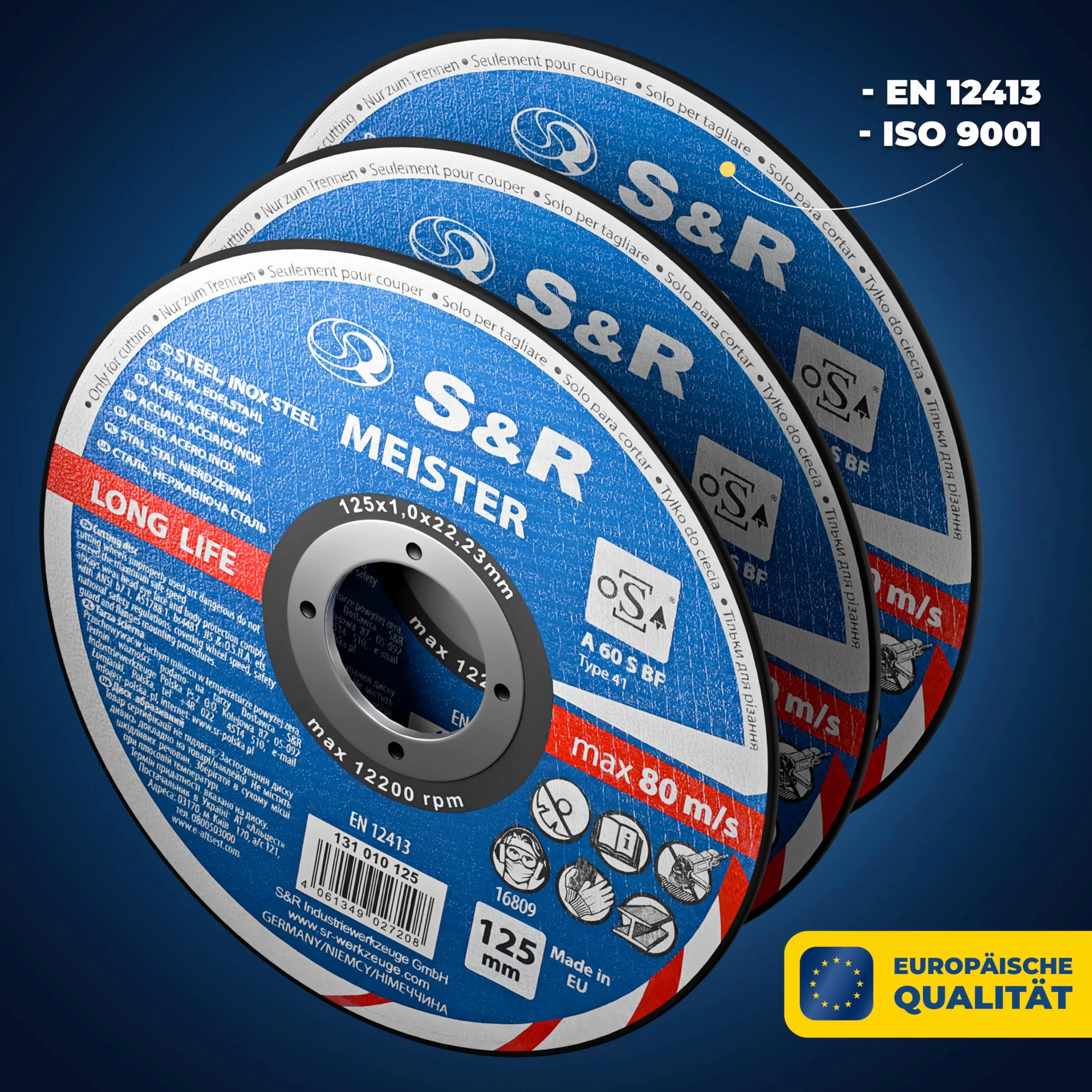 S&R Disco Corte Metal 125 x1 mm Radial de Corte Hierro Acero INOX Juego 15 Discos Amoladora Angular