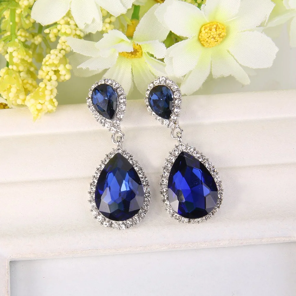 EVER FAITH Mujer Cristal Austríaco Boda Elegante 2 Lágrima Pendientes Colgante