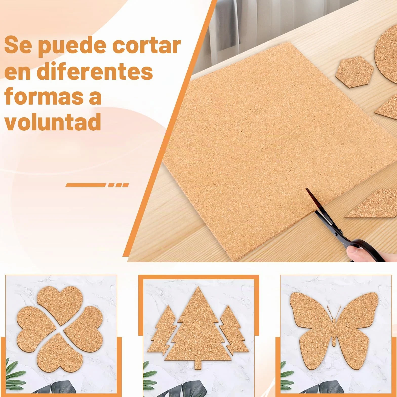 Tablero Corcho sin Adhesivo 30x30 cm, 20 Piezas Autoadhesivo Pared con 60 Chinchetas para Fotos Notas
