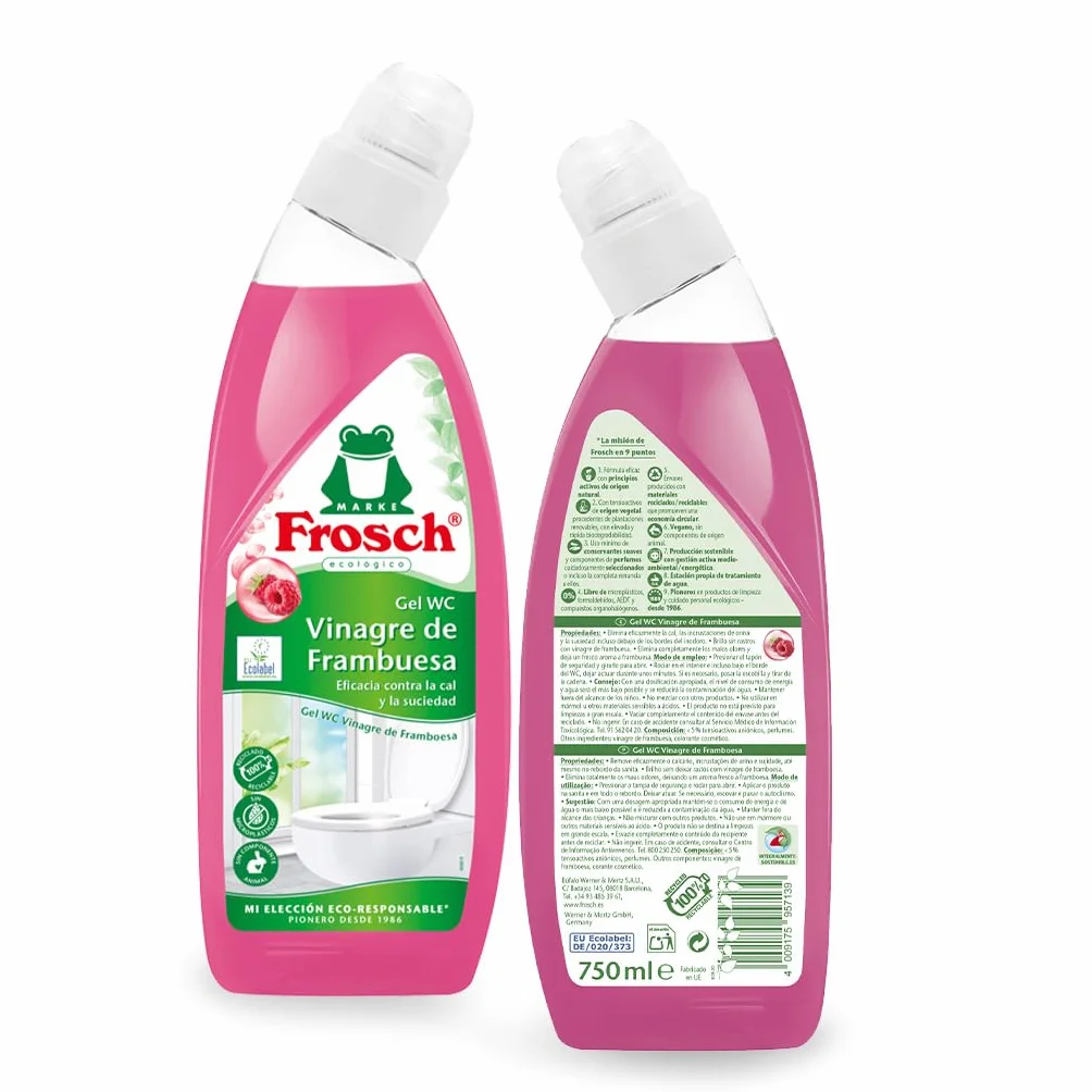 Frosch Gel WC Ecológico Limpiador Cal Residuos Inodoro Vinagre Frambuesa 750 ml