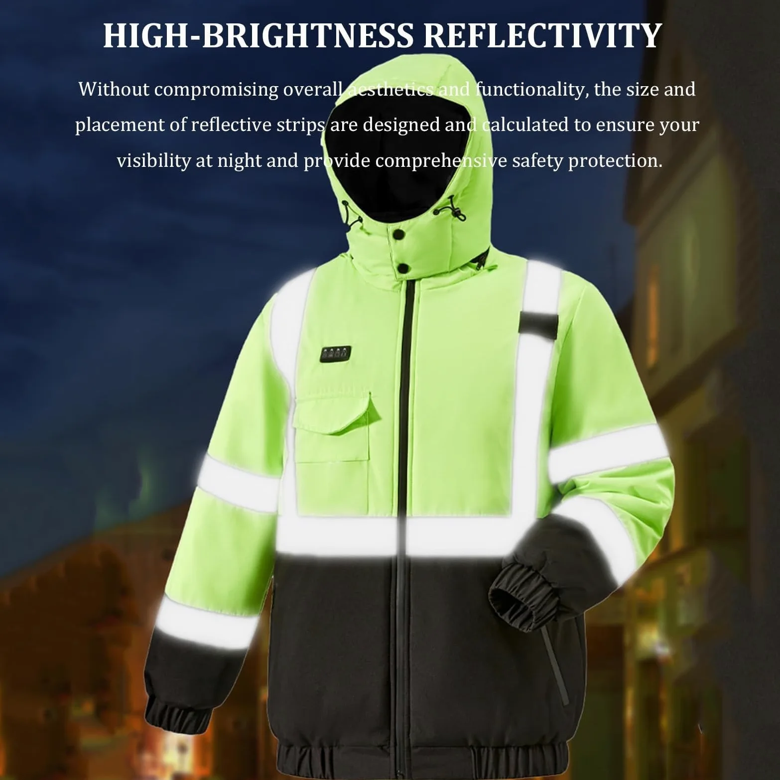 Sudadera Con Capucha De Seguridad Alta Visibilidad, Chaqueta Térmica Para Hombre Y Mujer, Chaqueta Calefactable Alta Visibilidad, Abrigo Con Capucha Con Calefacción USB, 29 Zonas De Calor(L)