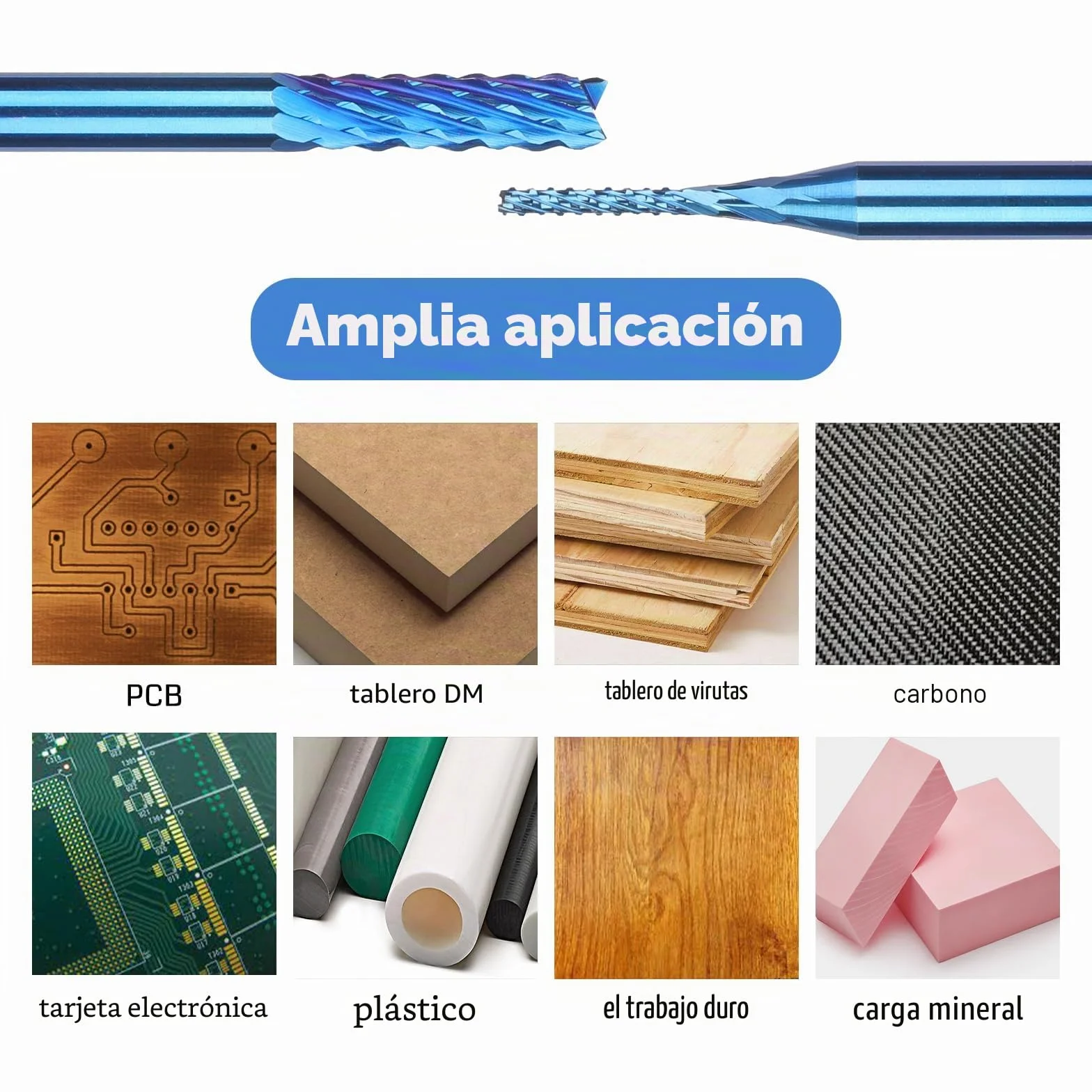 SainSmart Genmitsu Juego fresas fresado CNC madera PVC aluminio 0,8-3 mm vástago 1/8 pulgadas 10 unidades