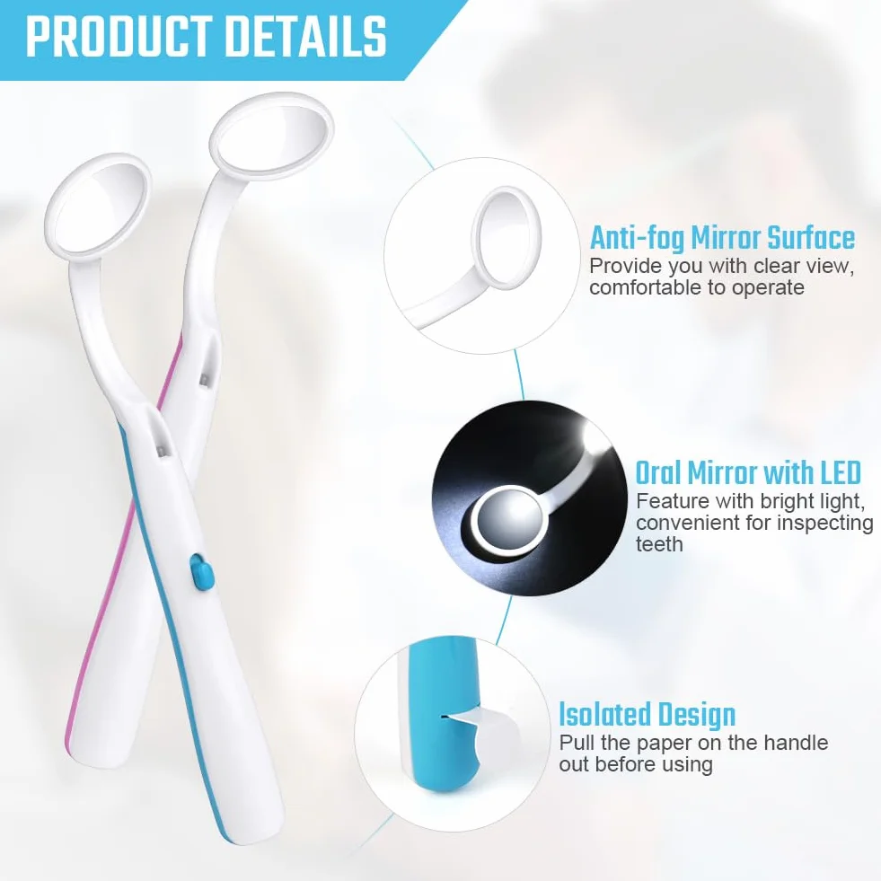 ACWOO Espejo Dental con Luz LED, 2 Piezas, Anti-Niebla, Azul y Rosa