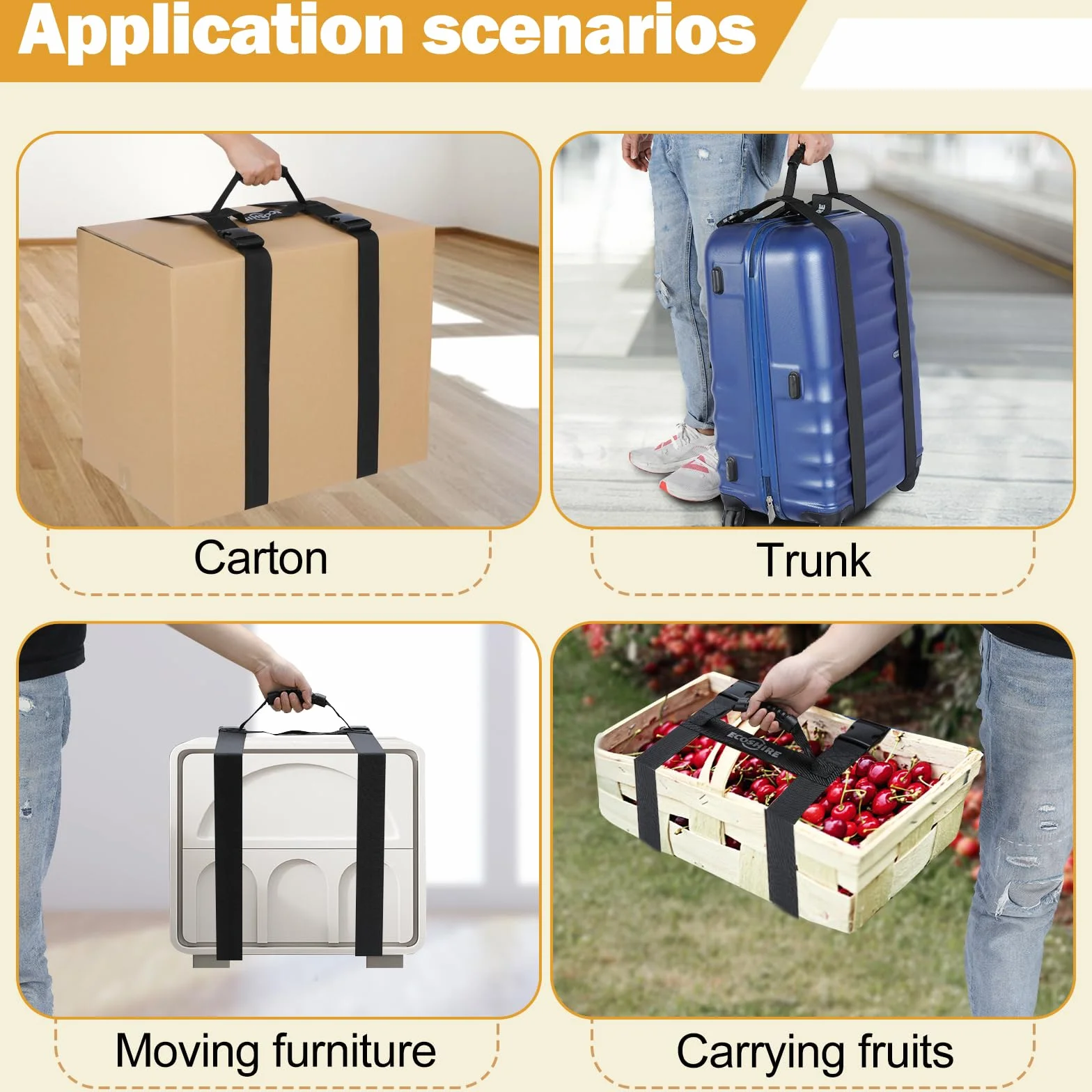 Correa de Transporte con Asa Ajustable en Forma de H para Mover y Levantar Cajas Pesadas