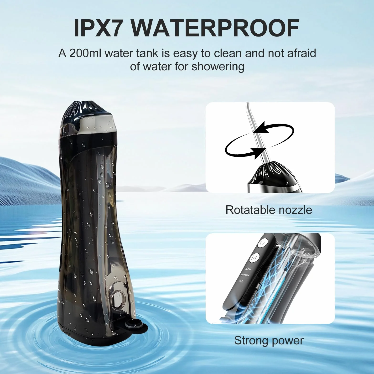 Irrigador Dental Portátil 200ML Inalámbrico IPX7 Impermeable Sin BPA USB-C Recargable Water Flosser