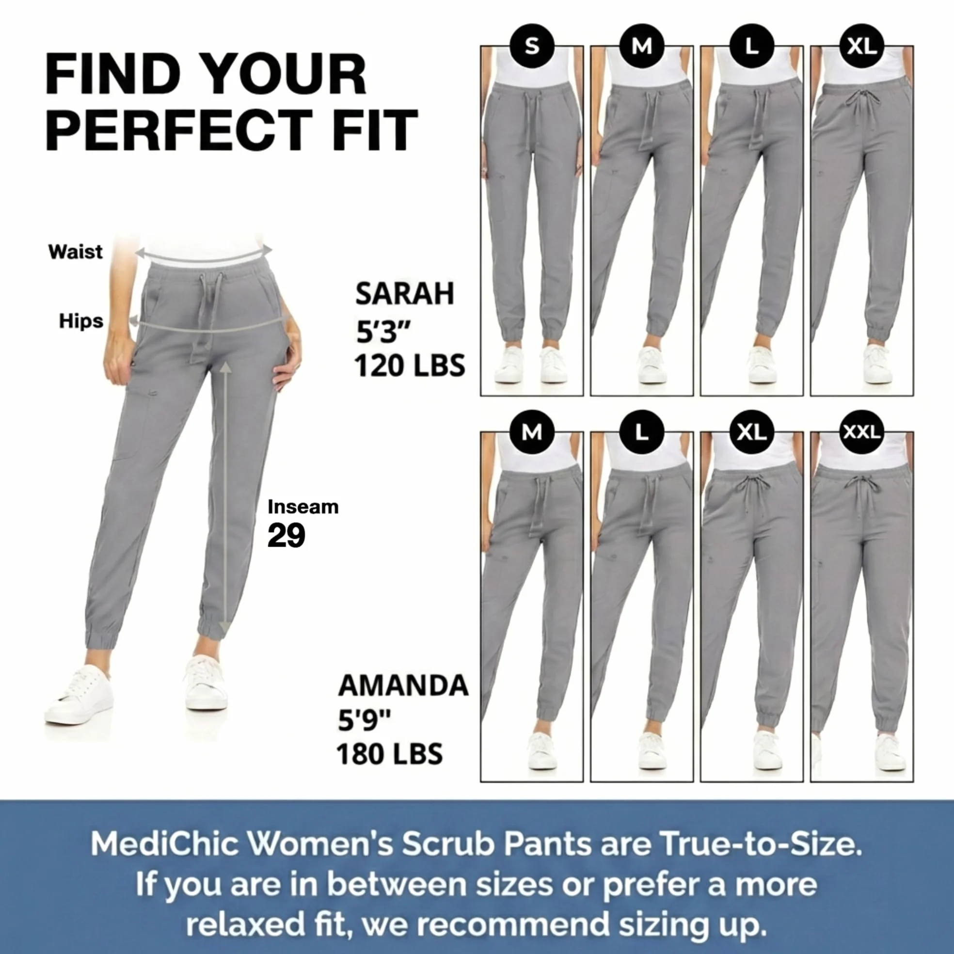 MediChic Pantalones deportivos para mujer, 4 bolsillos, elásticos en 4 direcciones, absorben la humedad, antiarrugas, cintura elástica