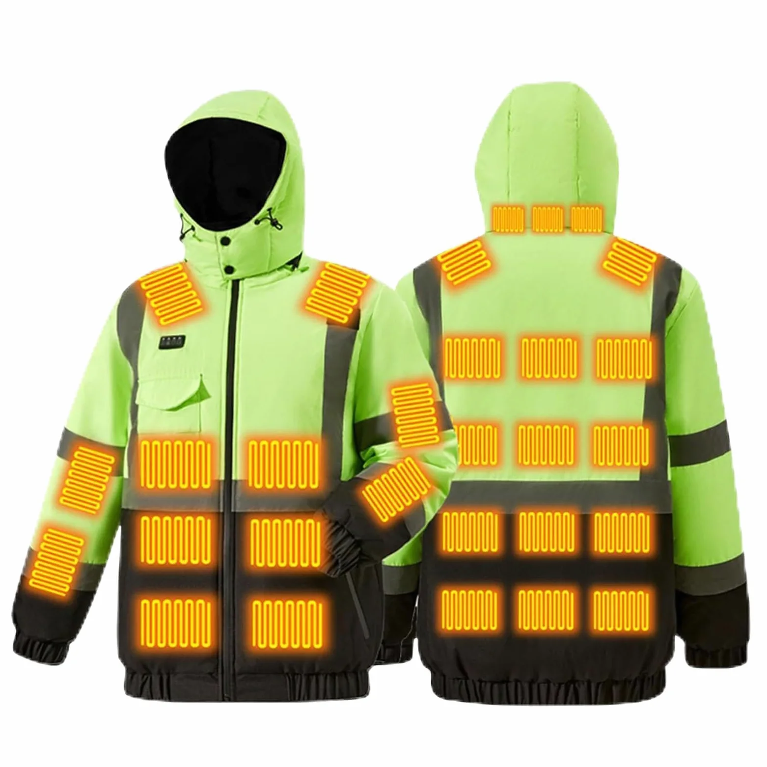 Sudadera Con Capucha De Seguridad Alta Visibilidad, Chaqueta Térmica Para Hombre Y Mujer, Chaqueta Calefactable Alta Visibilidad, Abrigo Con Capucha Con Calefacción USB, 29 Zonas De Calor(L)