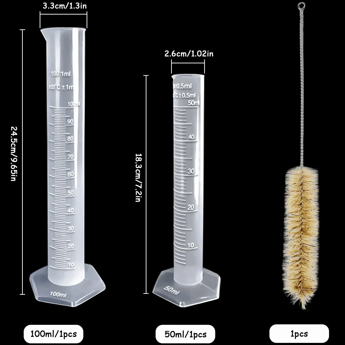 Cilindro Graduado de Plástico 50 ml 100 ml Probeta para Laboratorio Científico