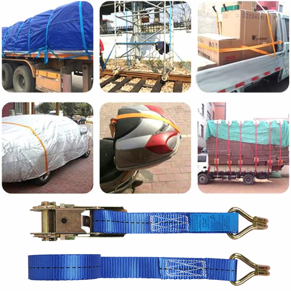 Correas de Amarre con Trinquete 4 Pieza 6m 800 kg Tensor de Carraca para Motocicletas Carga Camiones